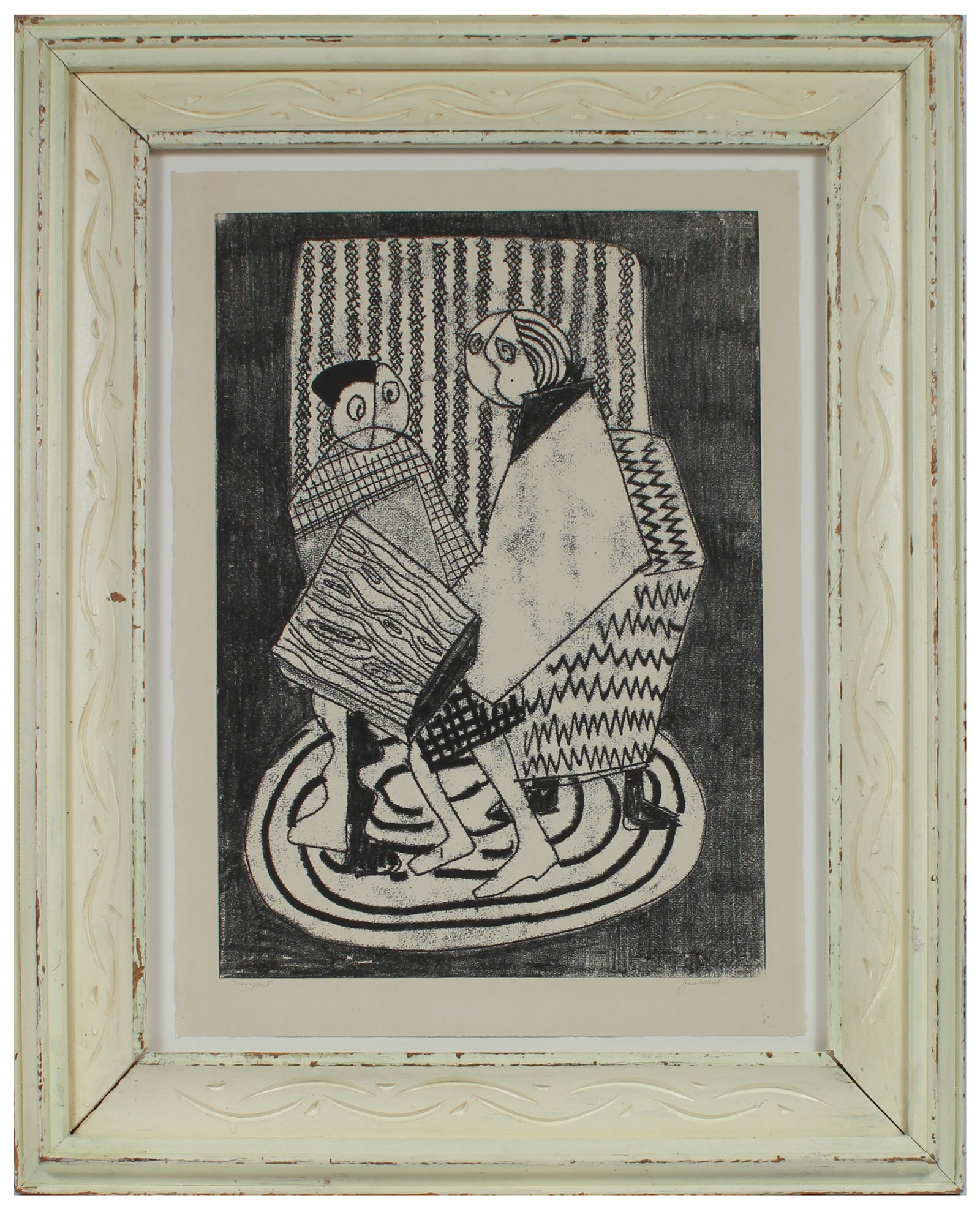 Modernist Abstracted Figures <br>1960-70s Monotype <br><br>#B0017