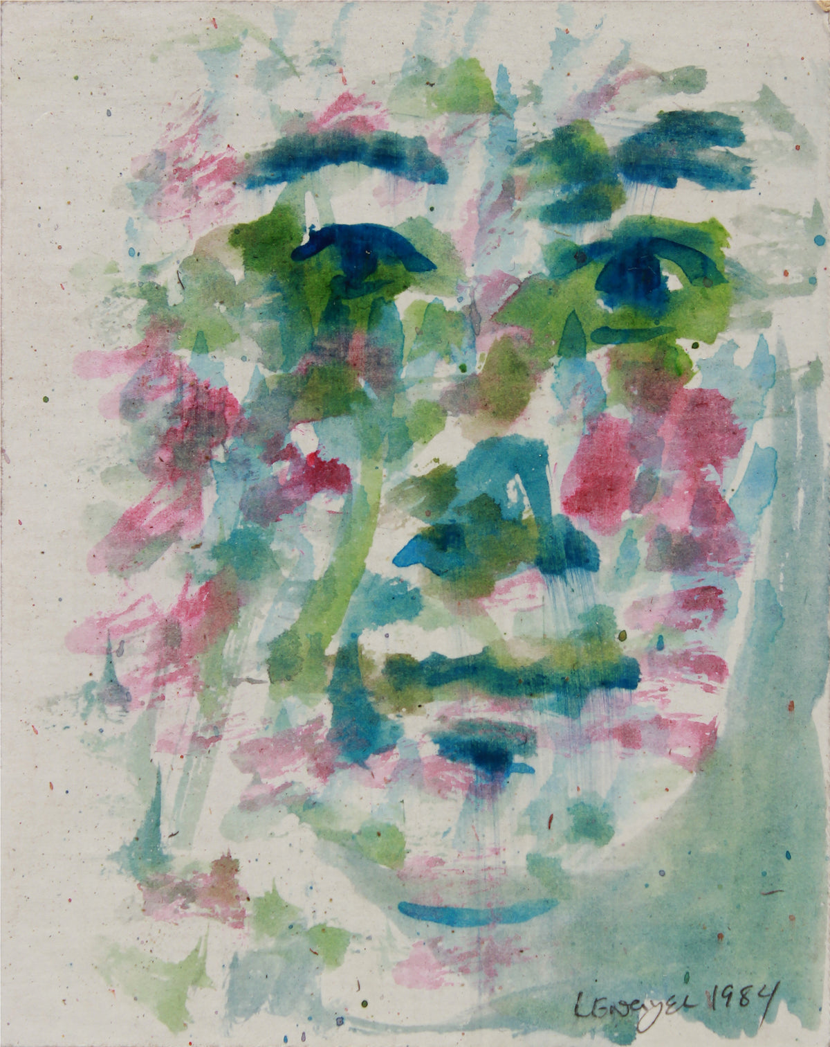 Pink &amp; Green Abstracted Dappled Face &lt;br&gt;1984 Watercolor &lt;br&gt;&lt;br&gt;#B0061