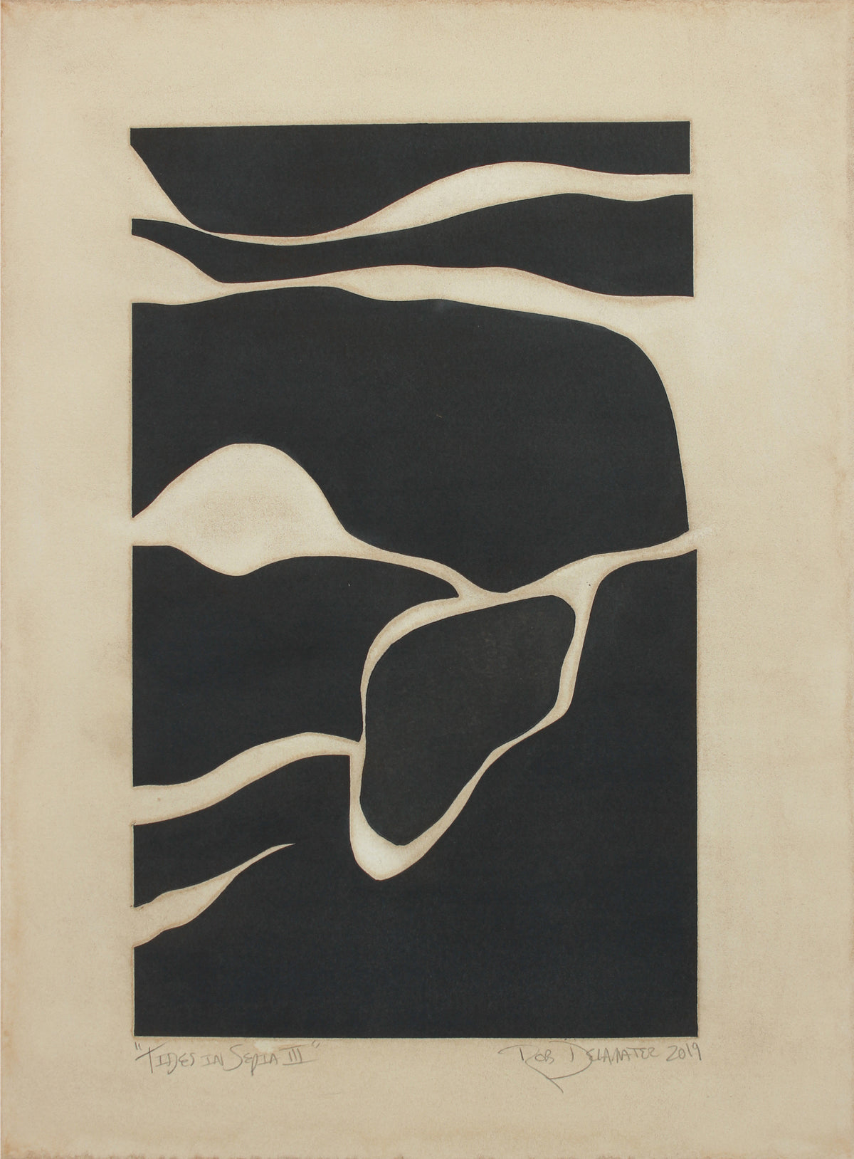 <i>Tides in Sepia III</i> <br>2019 Monotype & Coffee <br><br>#B0077