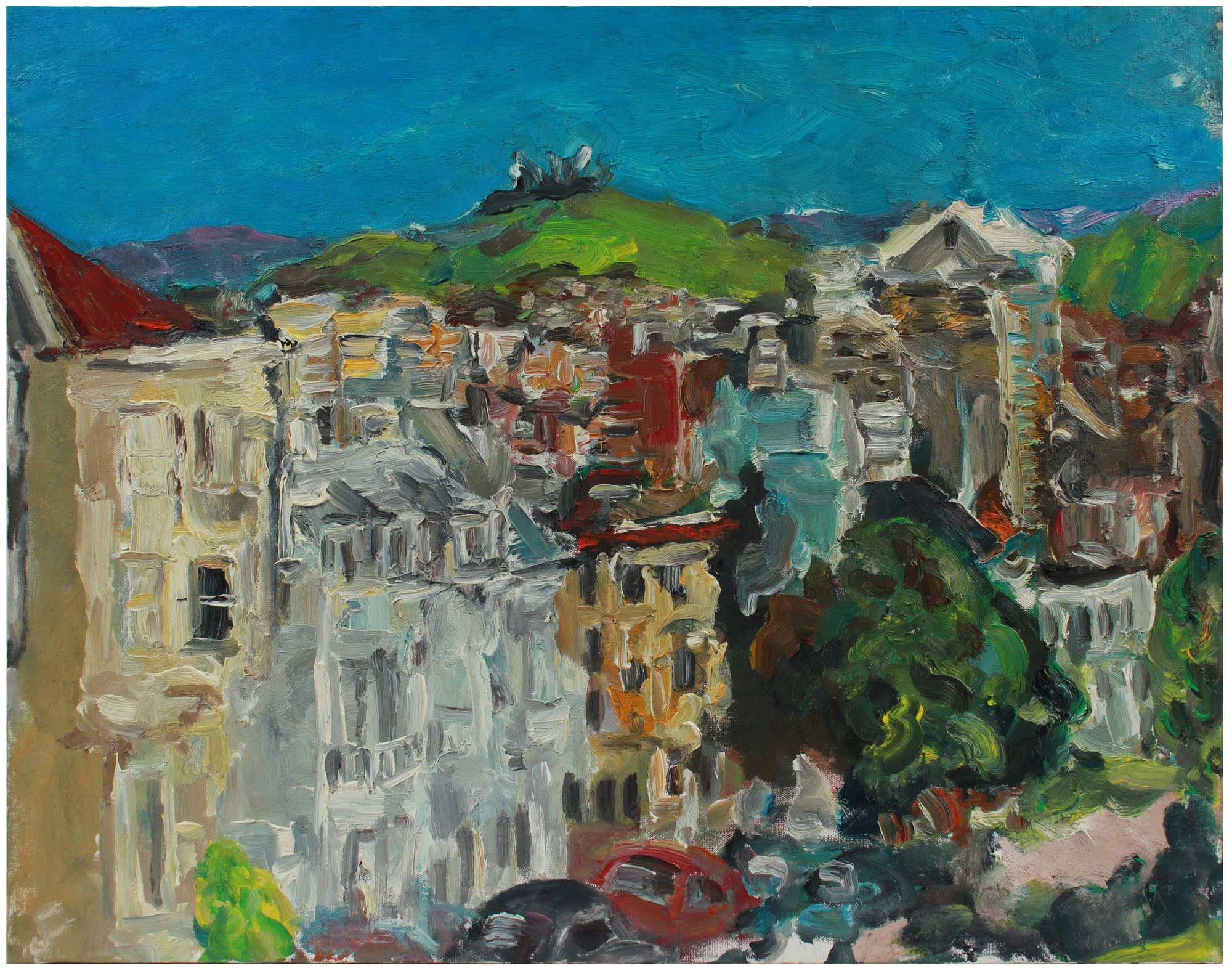 Expressionist San Francisco Victorian Houses <br>1992 Oil <br><br>#B0084