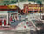 Vintage City Scene with Diner & Gas Station <br>1943 Gouache & Graphite <br><br>#B0144