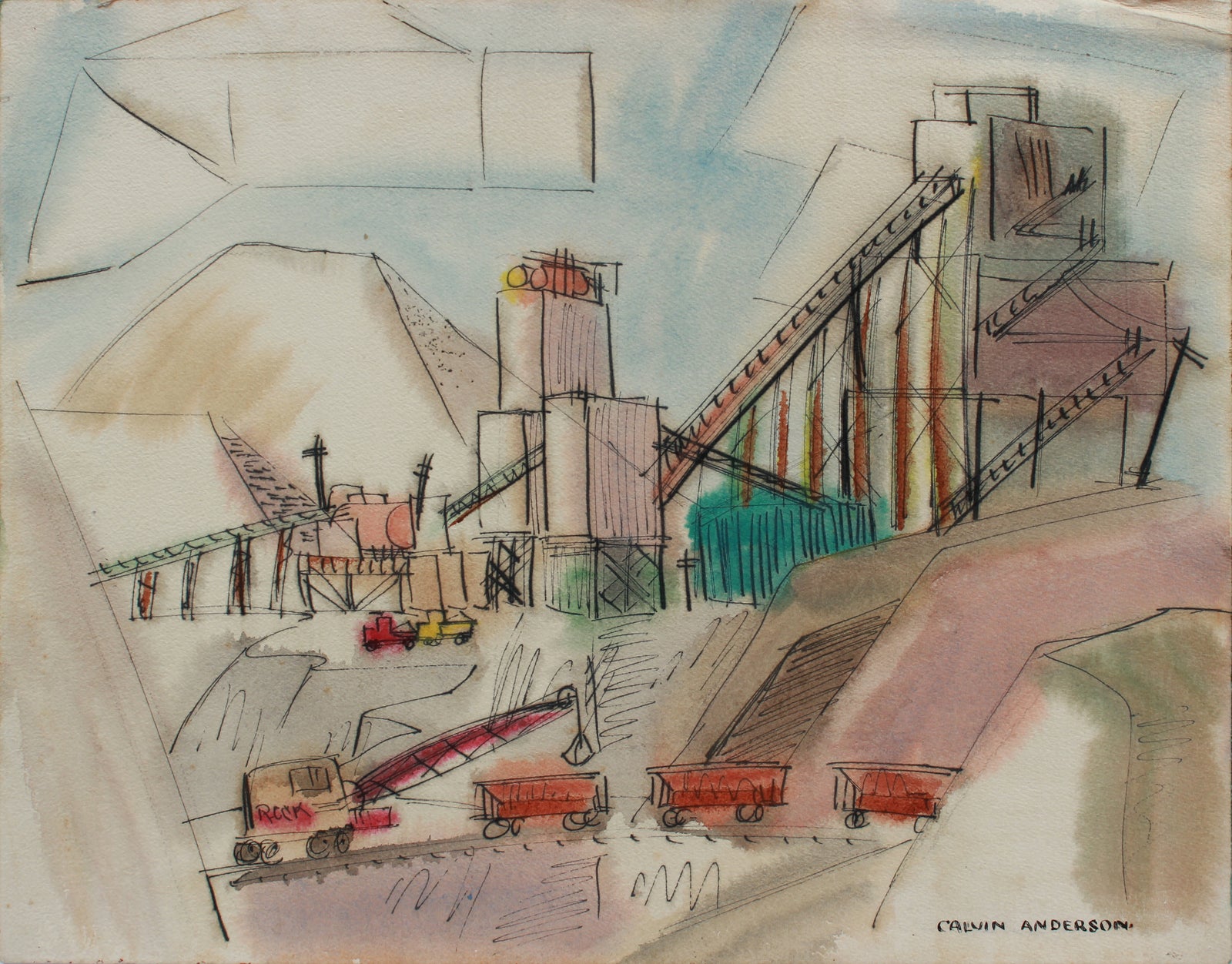 <I>Gravel Plant</I> <br>1943 Gouache & Ink <br><br>#B0151