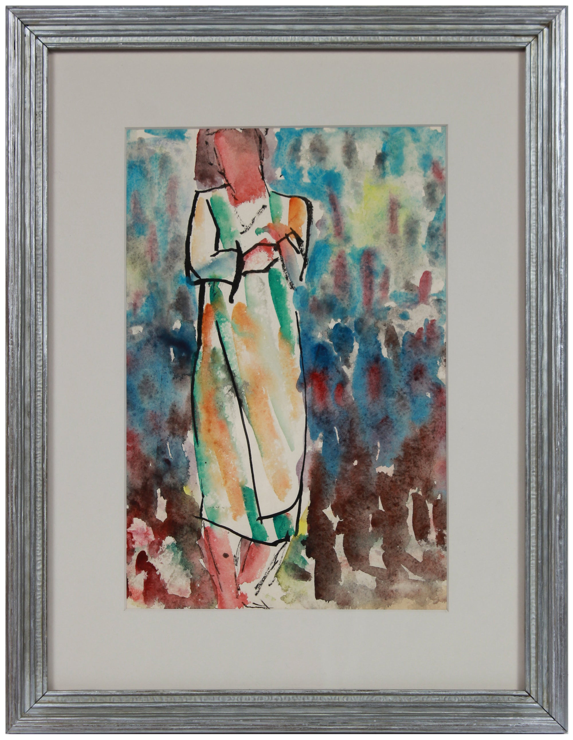 Standing Expressionist Figure <br>Mid Century Watercolor <br><br>#B0216