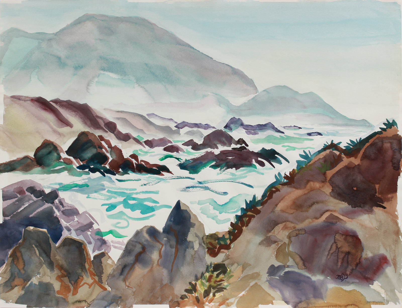 <i>Pacific High Seas</i> <br> Late 20th Century Watercolor <br><br>#B0534
