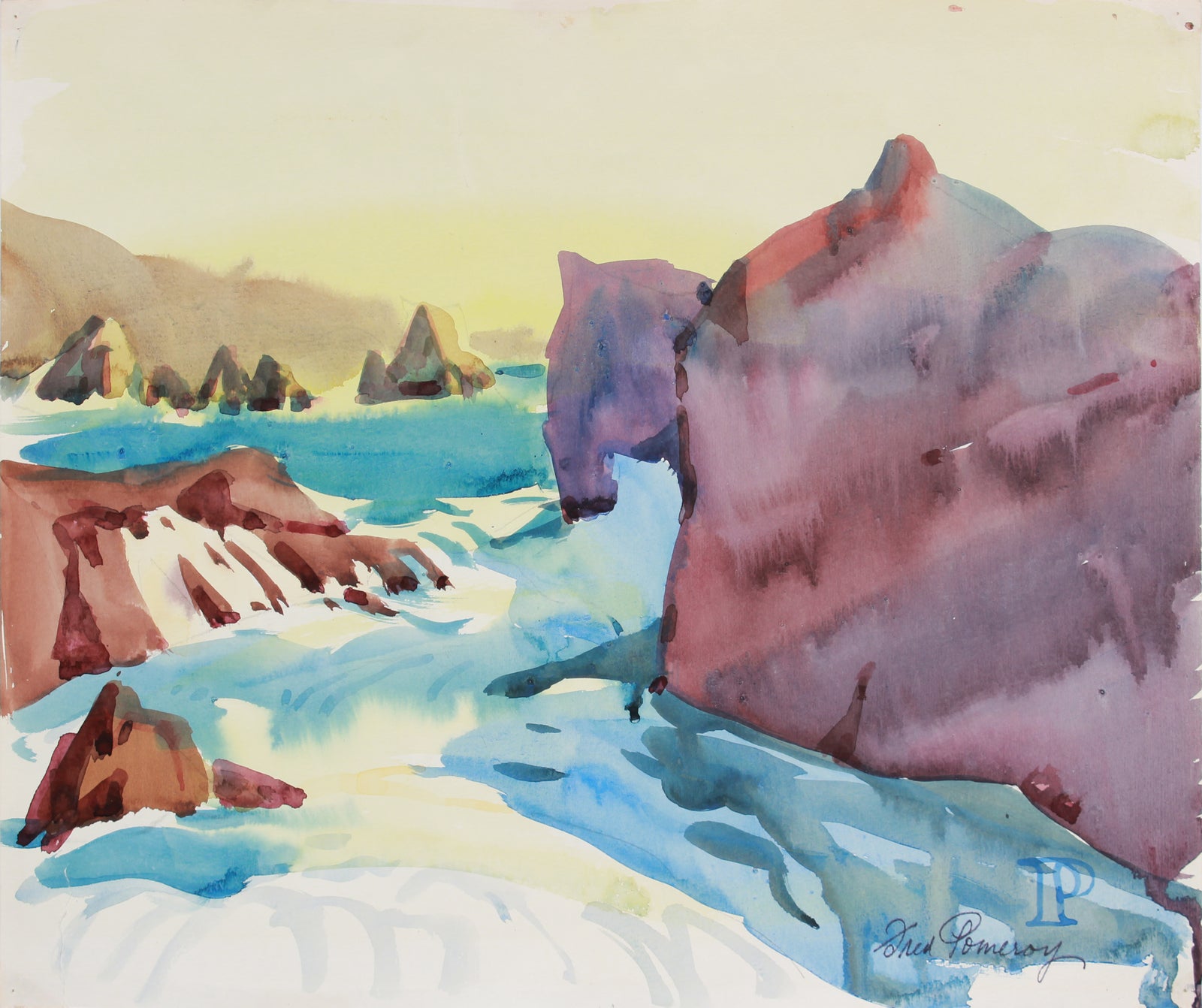 <i>Afternoon Surf</i> <br>Mid 20th Century Watercolor and Graphite<br><br>#B0544