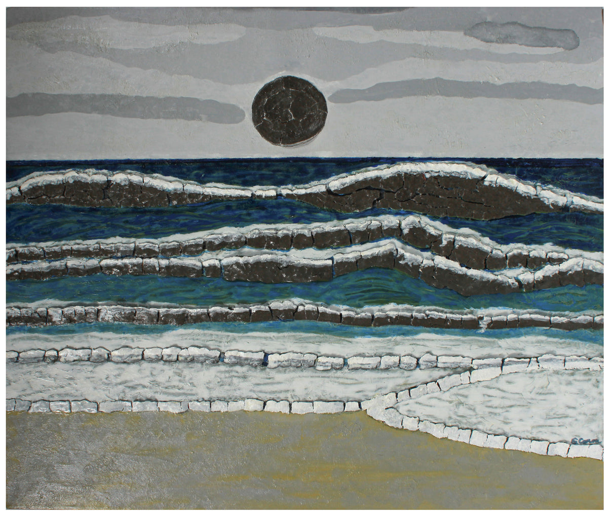 <i>Ebb and Flow</i> <br>2019 Oil Painting & Clay Collage <br><br>#B0660