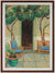 Patio Scene with Blue Benches <br>Mid-Late 20th Century Oil <br><br>#B0694