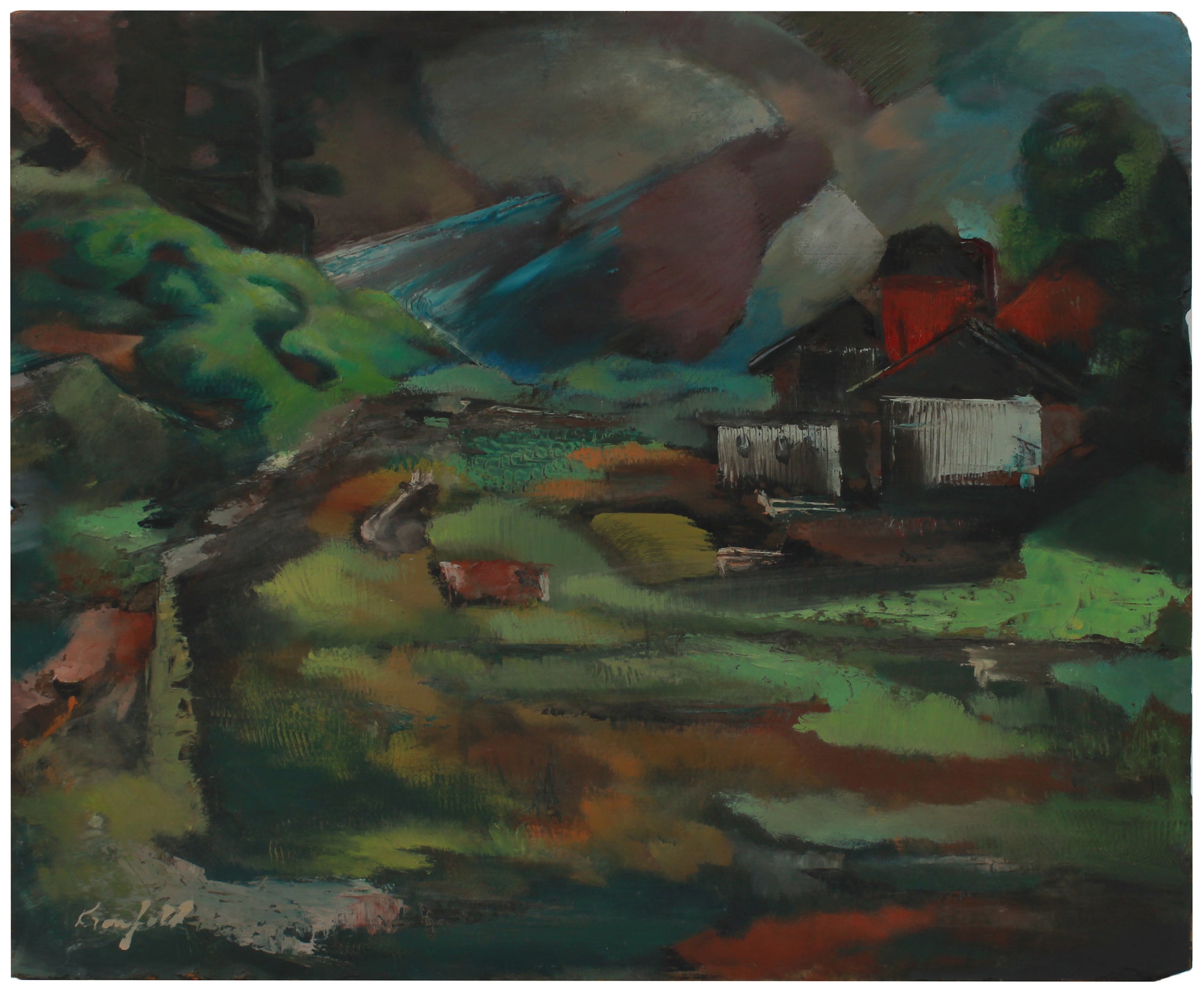 Ominous Landscape <br>Mid 20th Century Oil <br><br>#B0720