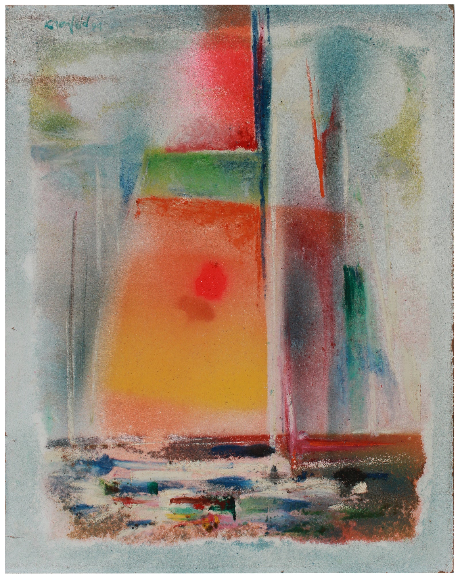 Abstracted Sailboat <br>1994 Mixed Media & Sand <br><br>#B0721