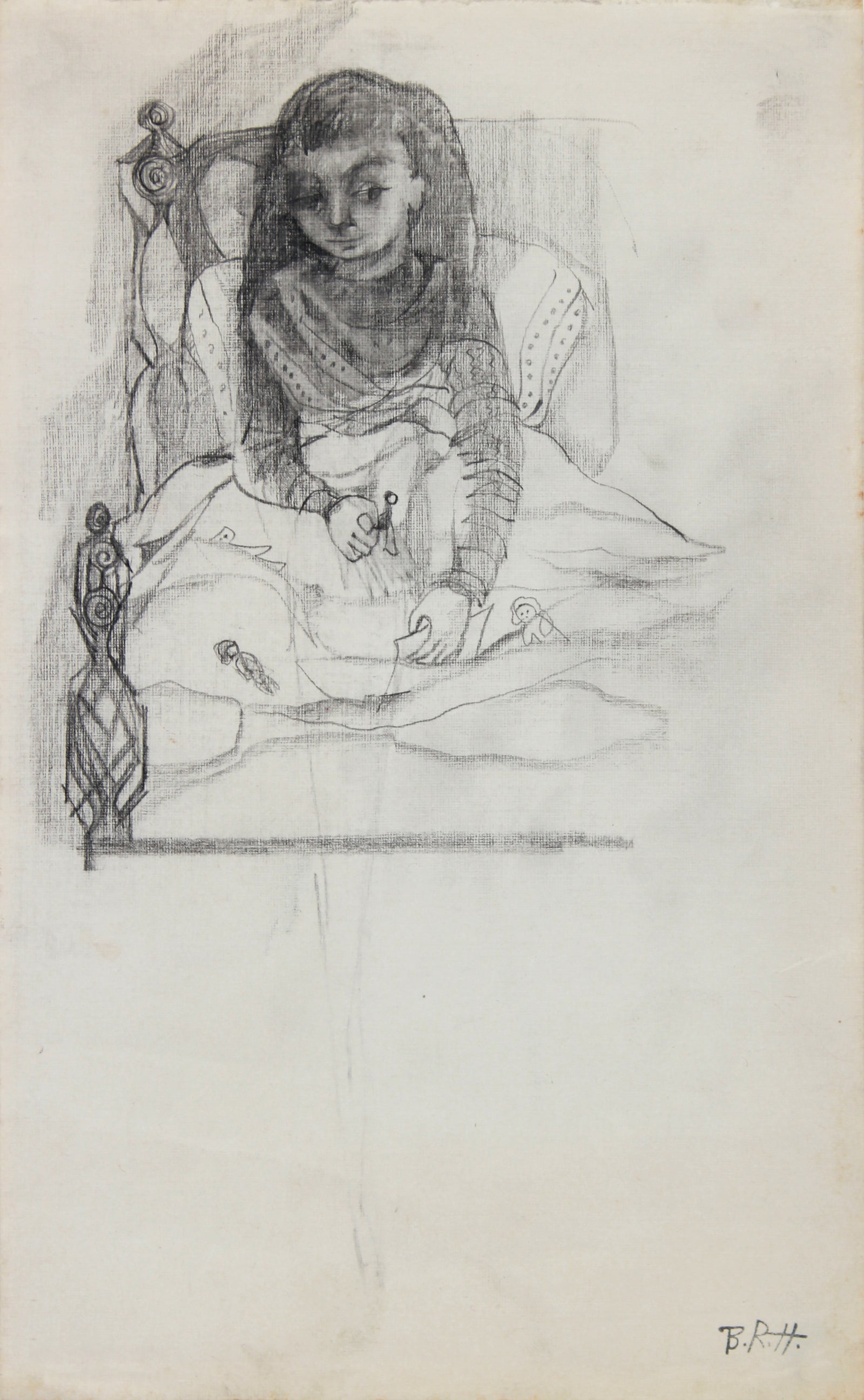 Monochrome Bedroom Figure Drawing <br>1940-60s Graphite <br><br>#B0756