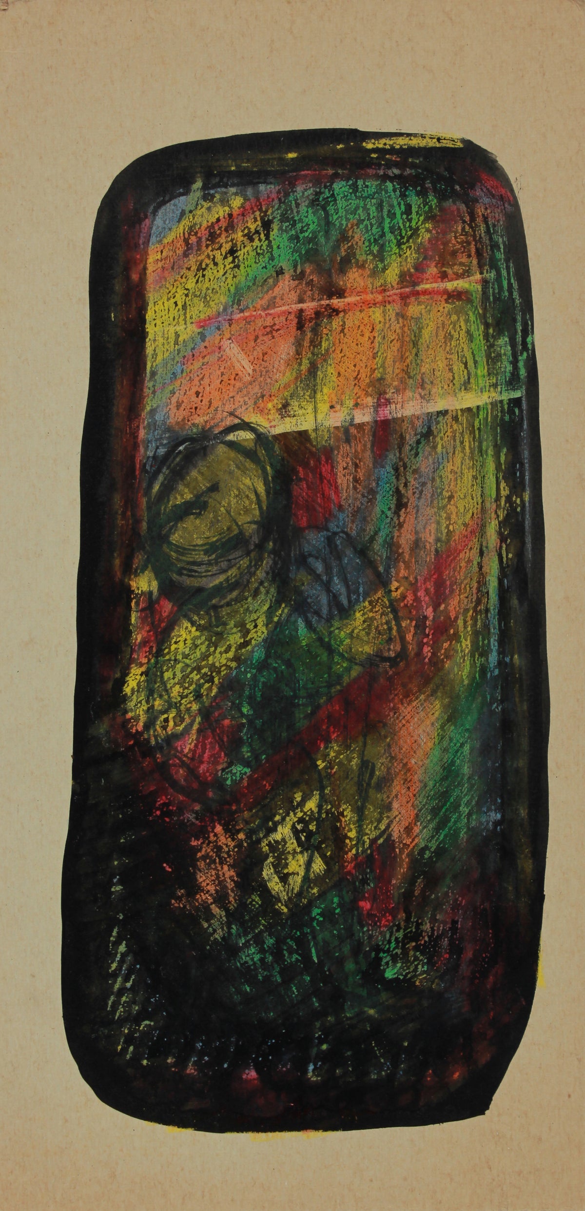Black &amp; Rainbow Abstract &lt;br&gt;1940-60s Ink &amp; Wax Crayon &lt;br&gt;&lt;br&gt;#B0760