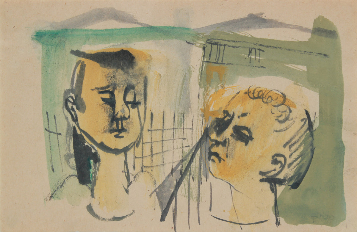Stylized Figure Pair &lt;br&gt;1940-60s Gouache &amp; Ink &lt;br&gt;&lt;br&gt;#B0769