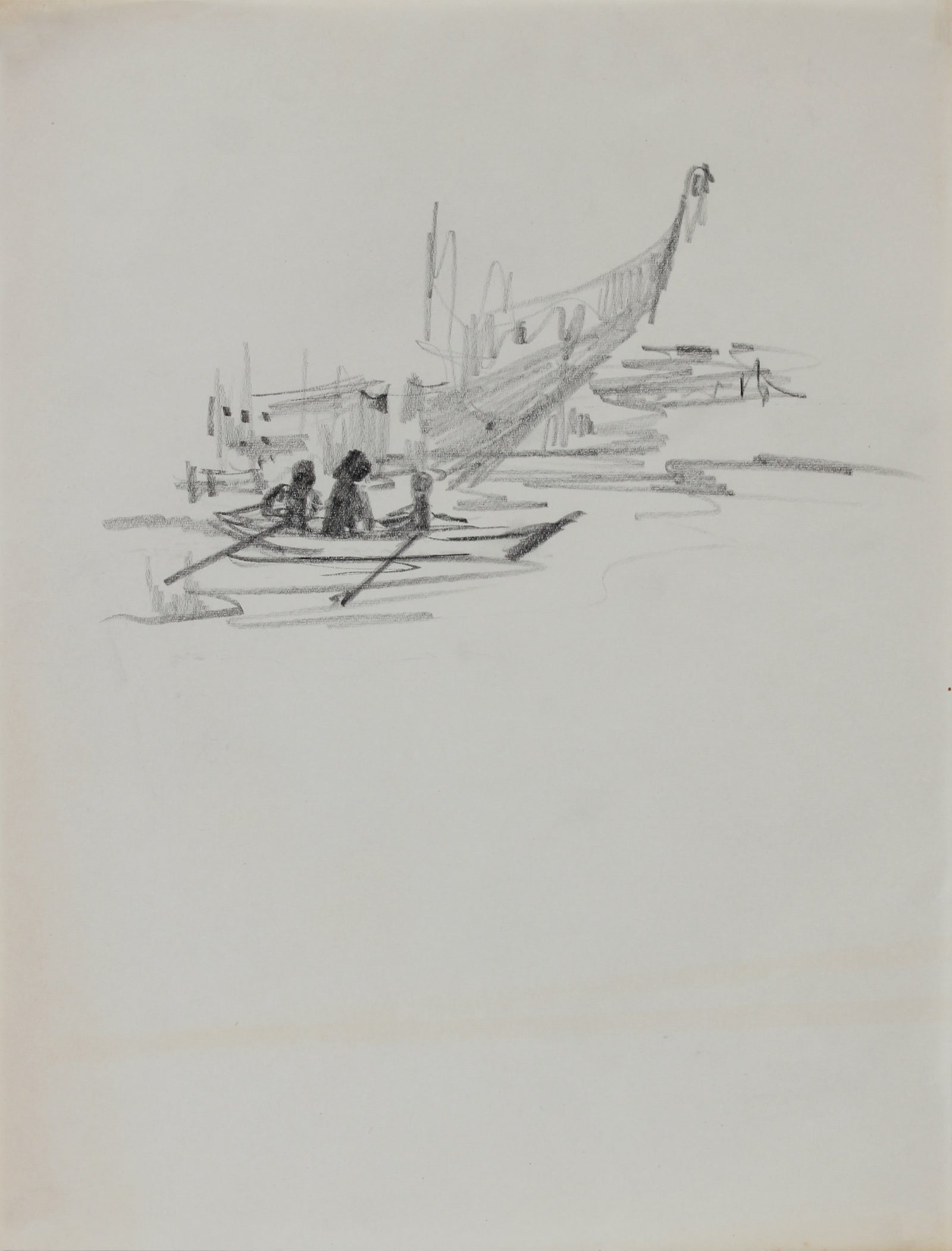 Rowboat in the Bay <br>1940-60s Graphite <br><br>#B0776