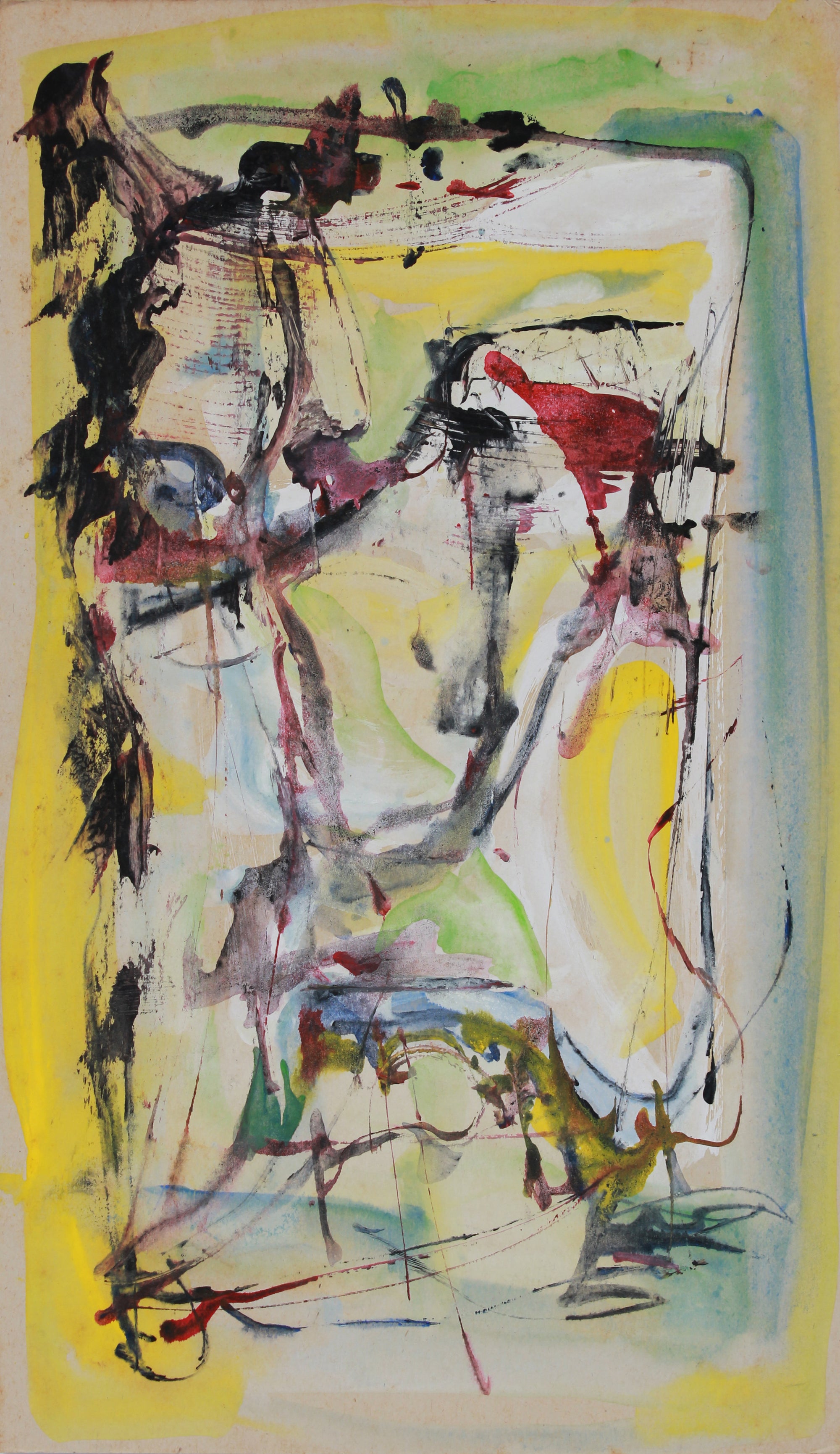 Yellow Brushstroke Abstract <br>1940-60s Gouache <br><br>#B0778