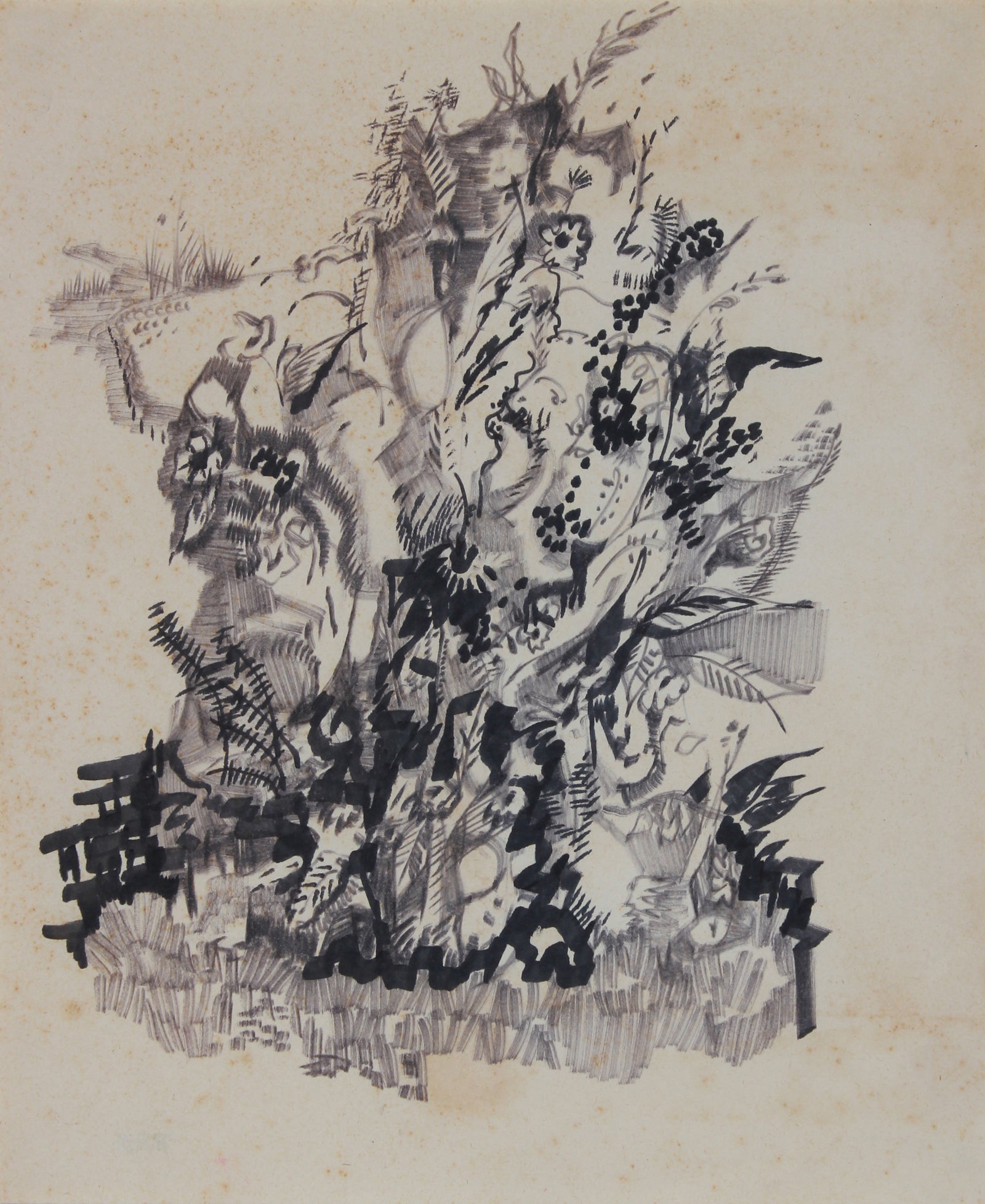 Explosive Abstracted Forms <br>1940-60s Ink <br><br>#B0787