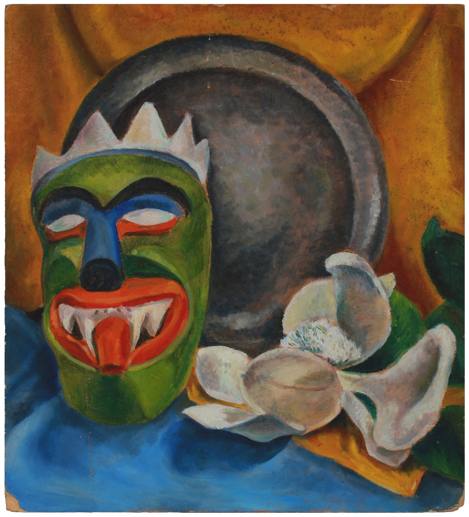 Playful Still Life with Mask & Organic Forms <br>1943-46 Oil <br><br>#B0803