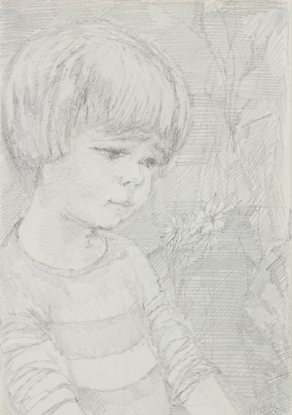 Monochrome Drawing of a Boy &lt;br&gt;1940-60s Graphite &lt;br&gt;&lt;br&gt;#B0909