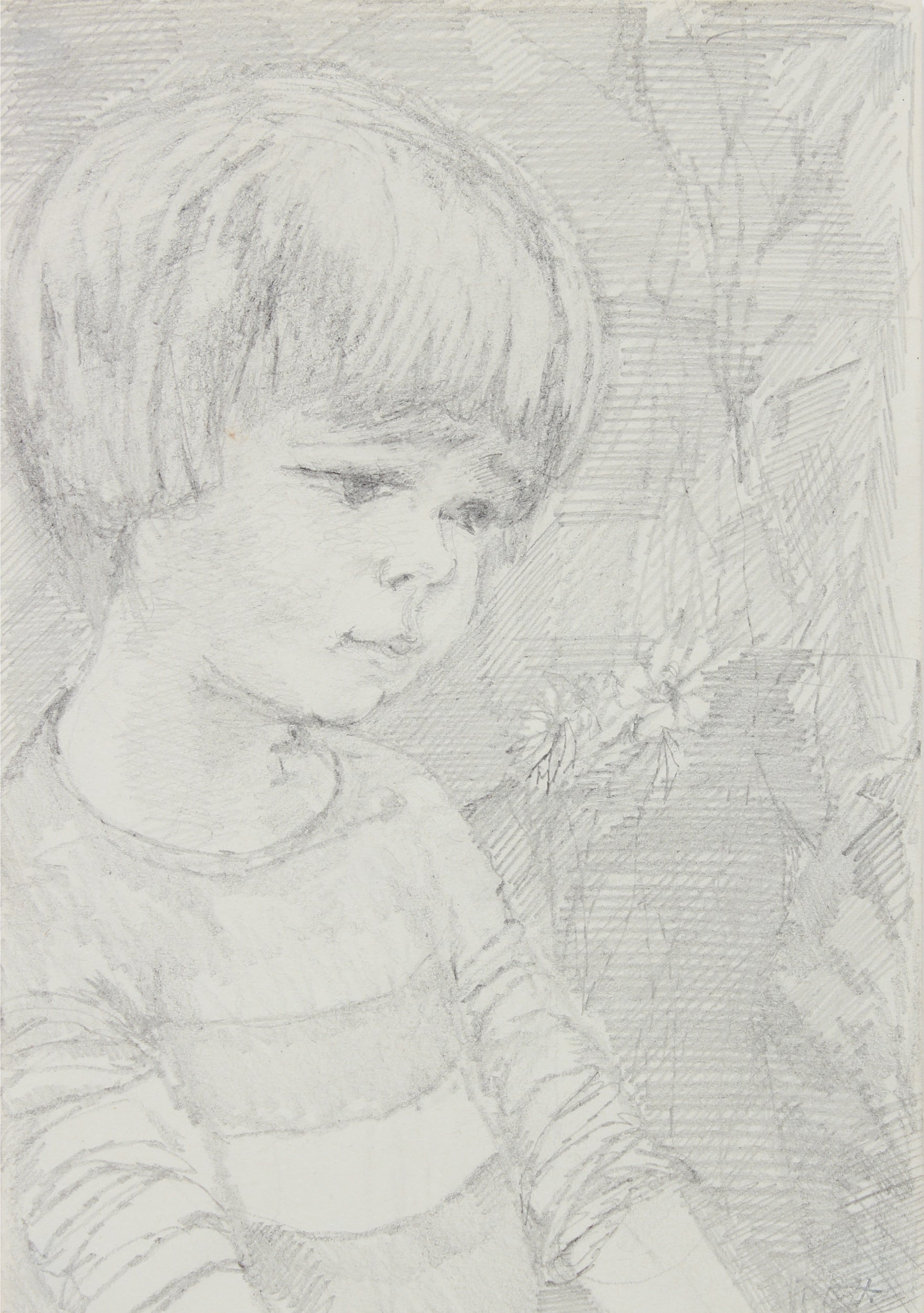Monochrome Drawing of a Boy <br>1940-60s Graphite <br><br>#B0909