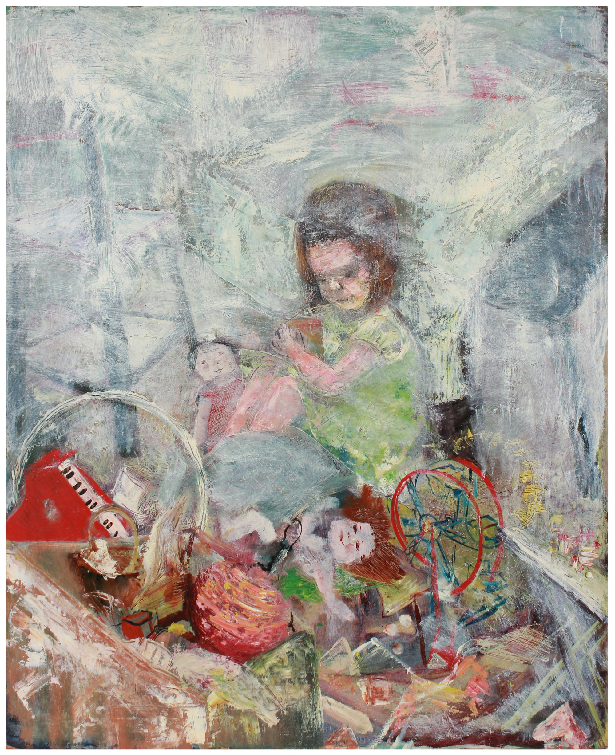 Still Life with Toys & Doll <br>1950s Oil <br><br>#B0911
