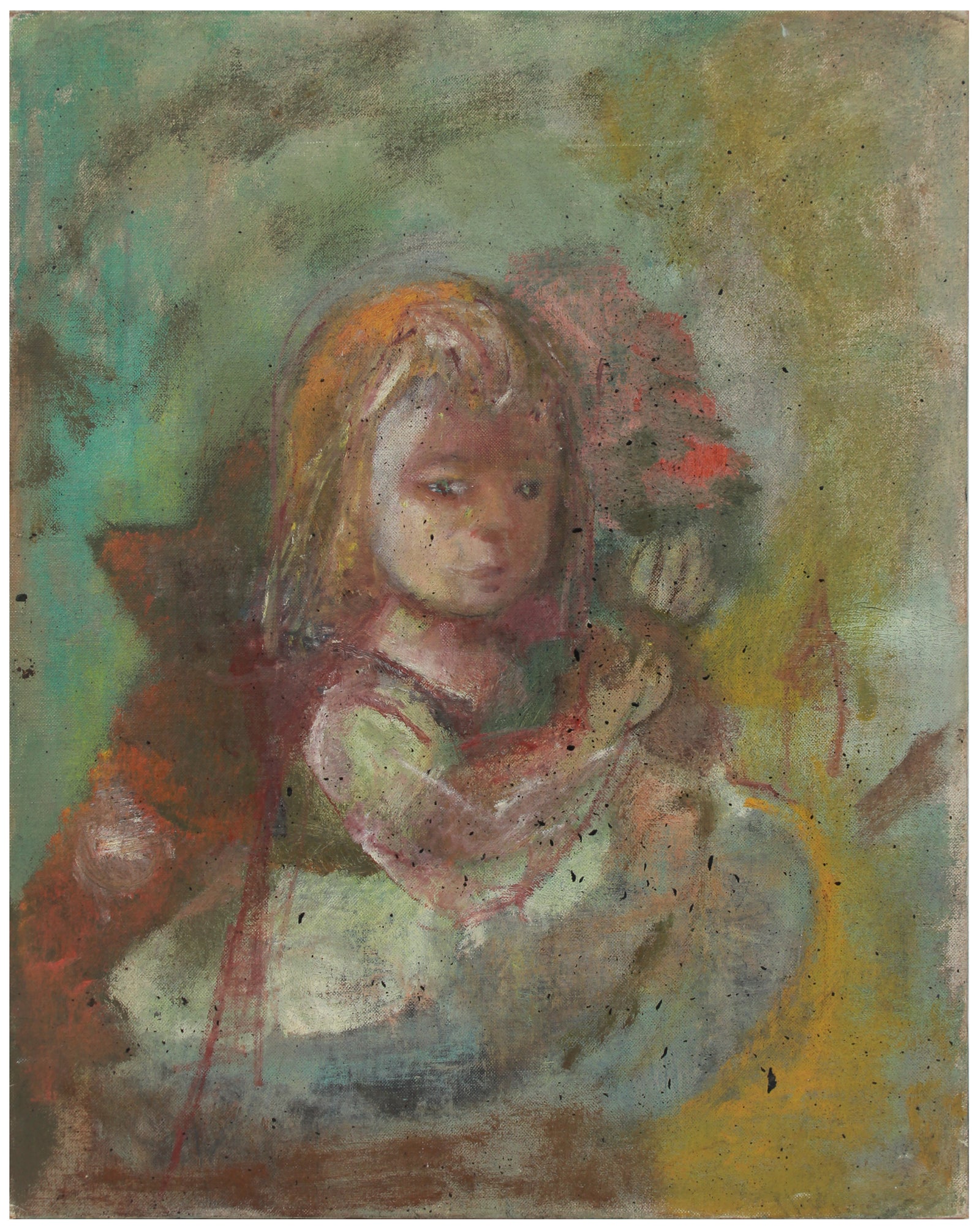 Dreamy Portrait of a Girl <br>1950s Oil <br><br>#B0912