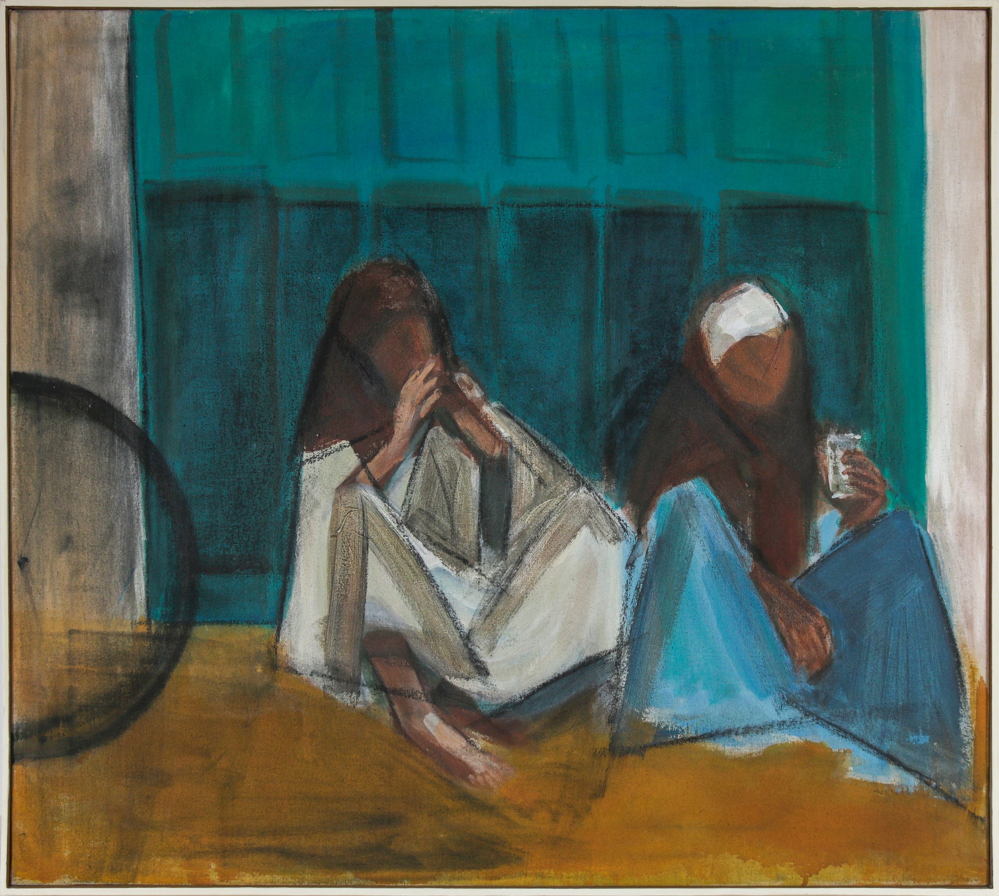 <i>2 Seated Egyptians</i> <br>20th Century Acrylic on Canvas <br><br>#B0920