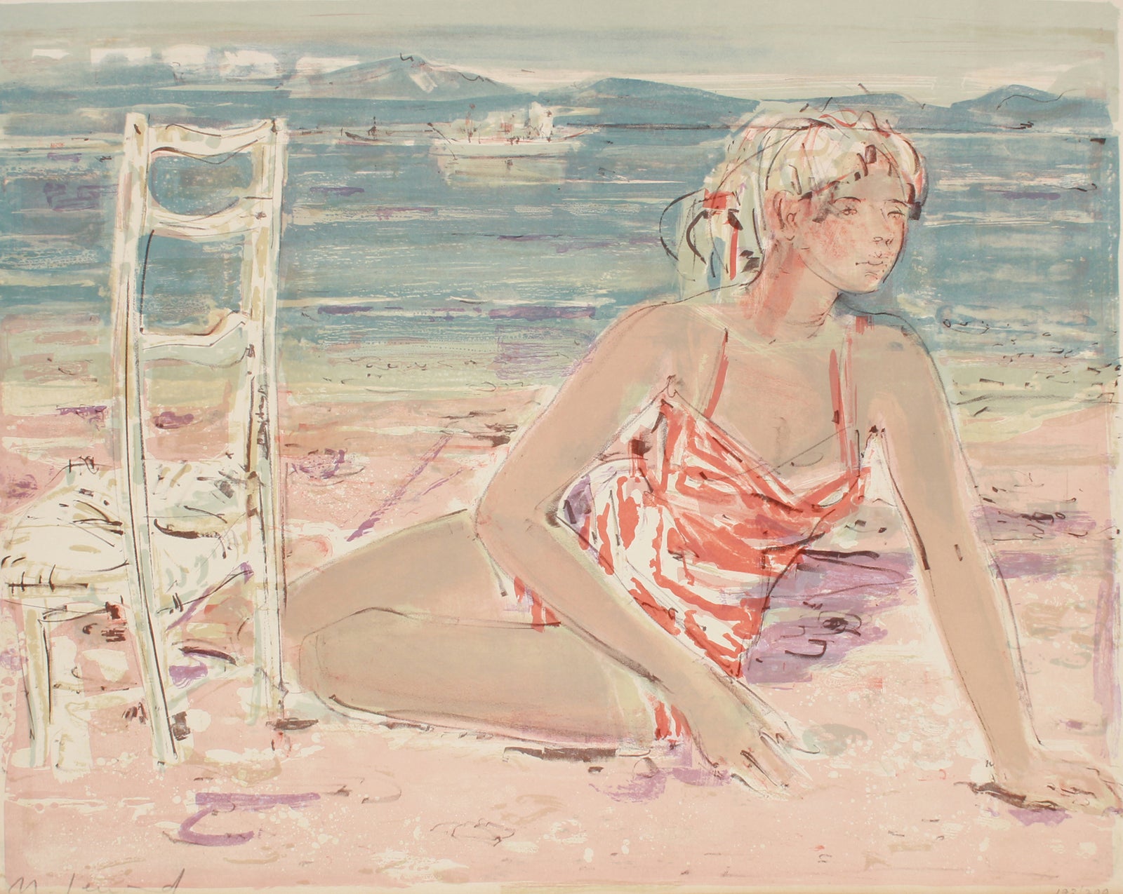 <i>Jeune fille sur la grêve (Young Girl on the Beach)</i> <br>1960 Lithograph <br><br>#B1104