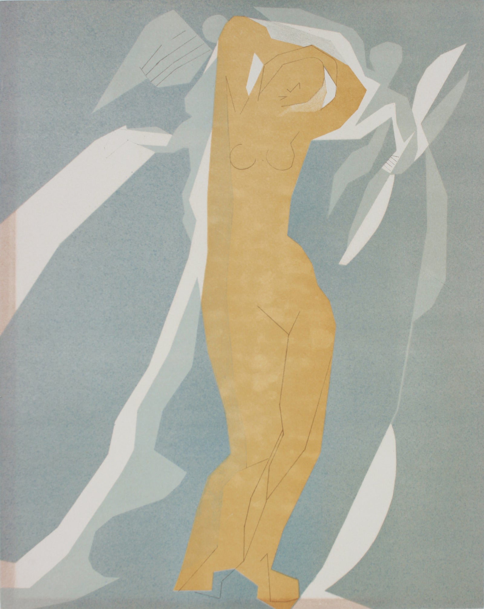 Abstracted Standing Figure with Cherubs <br>1967 Color Lithograph<br><br>#B1118