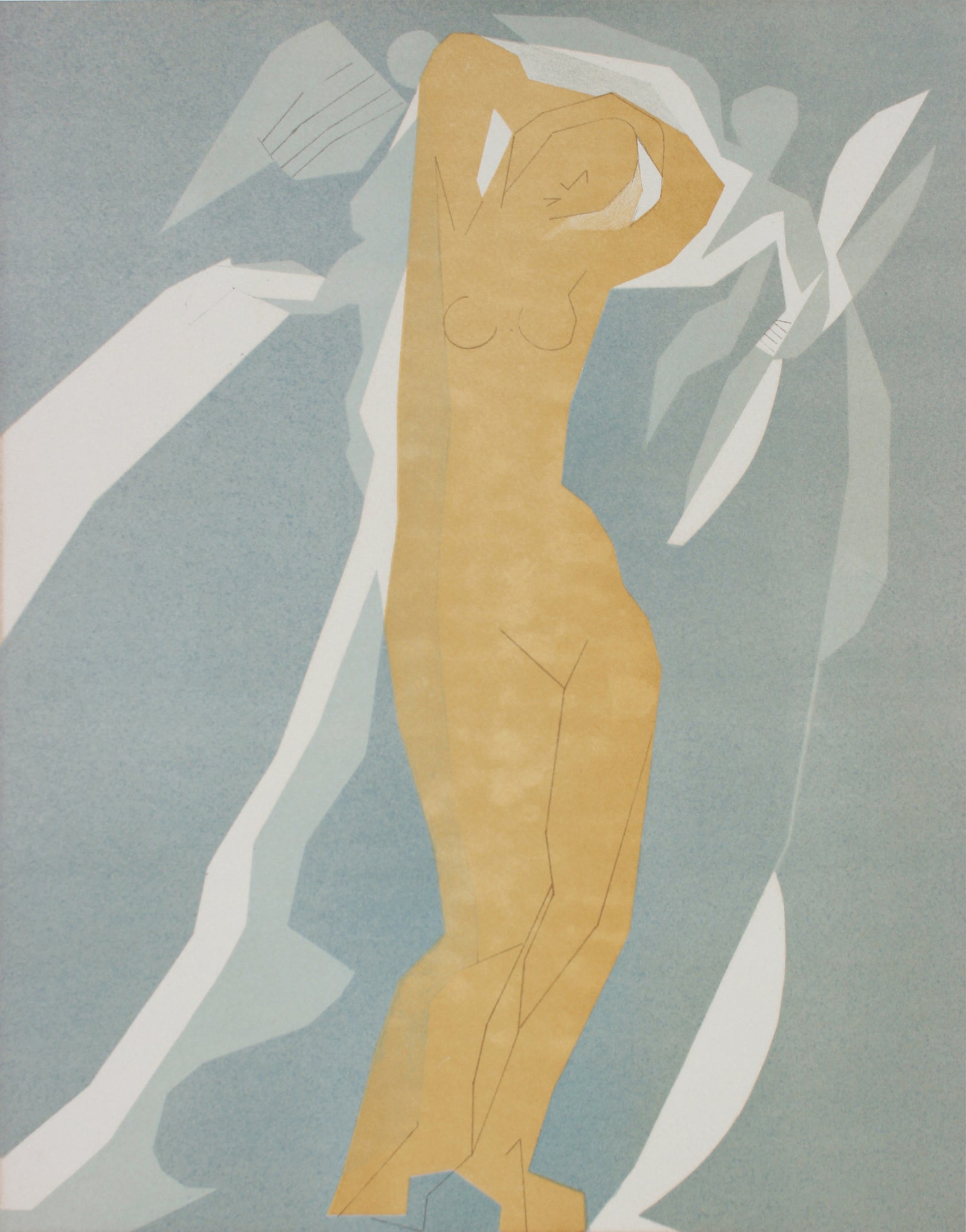 Abstracted Standing Figure with Cherubs <br>1967 Color Lithograph<br><br>#B1118