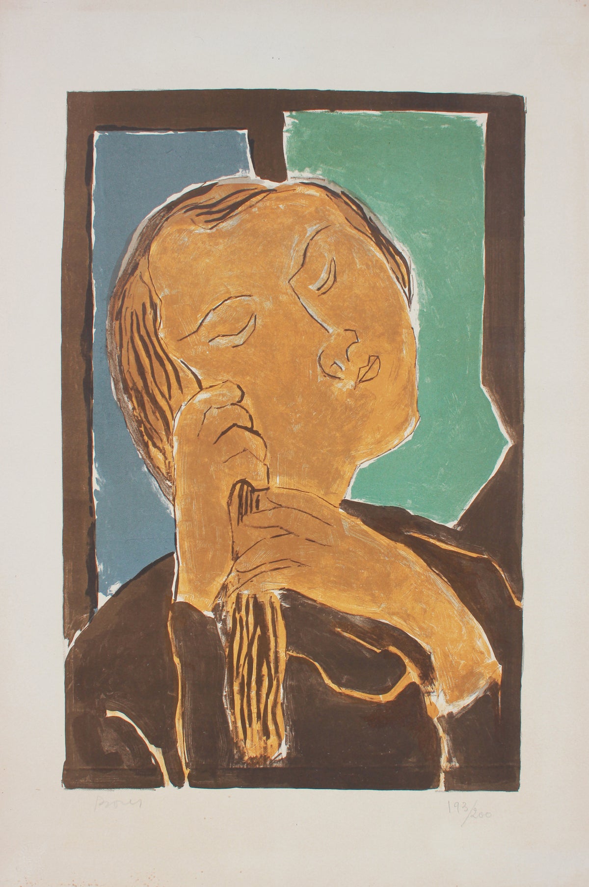 Serene Modernist Portrait <br>1960 Lithograph <br><br>#B1273
