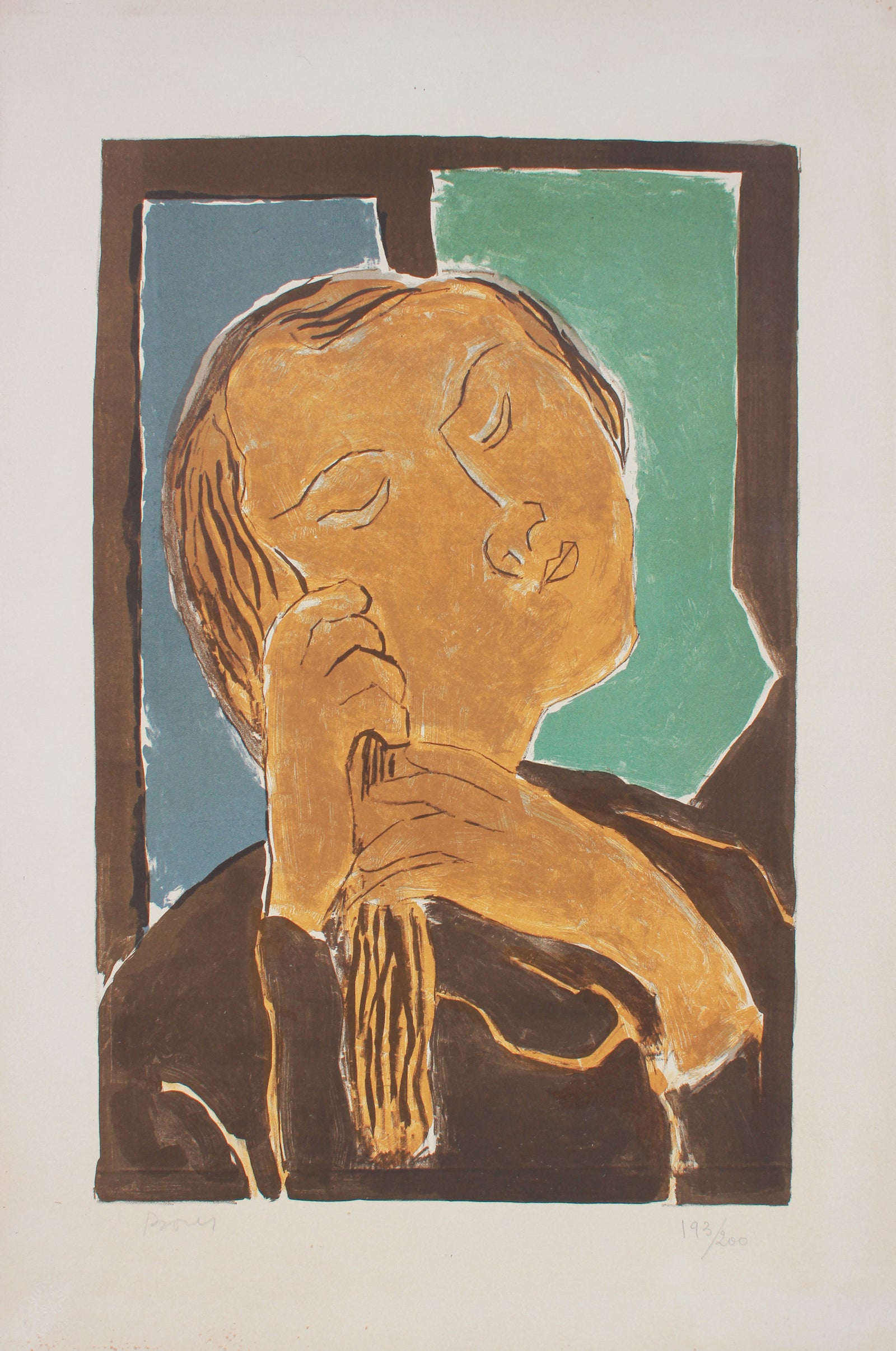 Serene Modernist Portrait <br>1960 Lithograph <br><br>#B1273