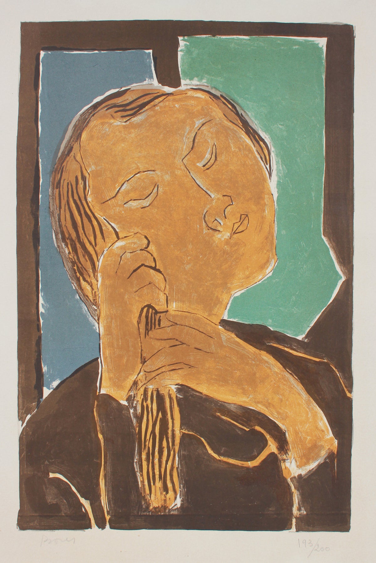 Serene Modernist Portrait <br>1960 Lithograph <br><br>#B1273