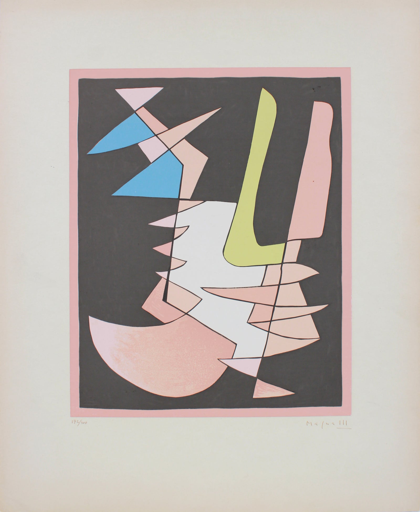 Modernist Geometric Abstract <br>1950 Serigraph <br><br>#B1297