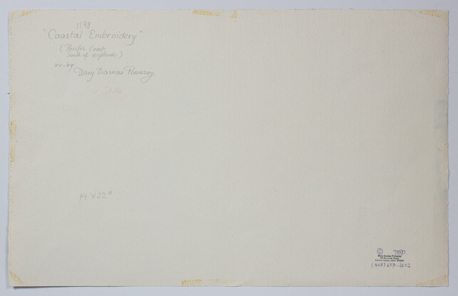 <i>Coastal Embroidery</i> <br>20th Century Watercolor <br><br>#B1756