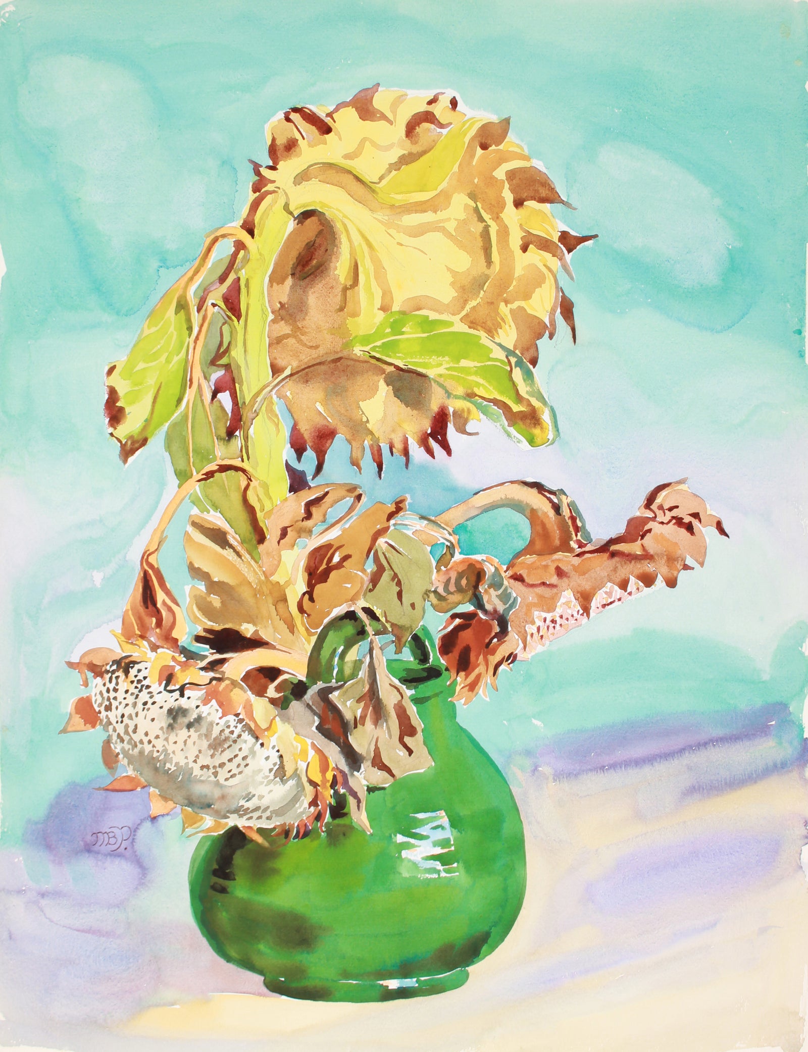 <I>Mature Sunflowers</I> <br>20th Century Watercolor <br><br>#B1917