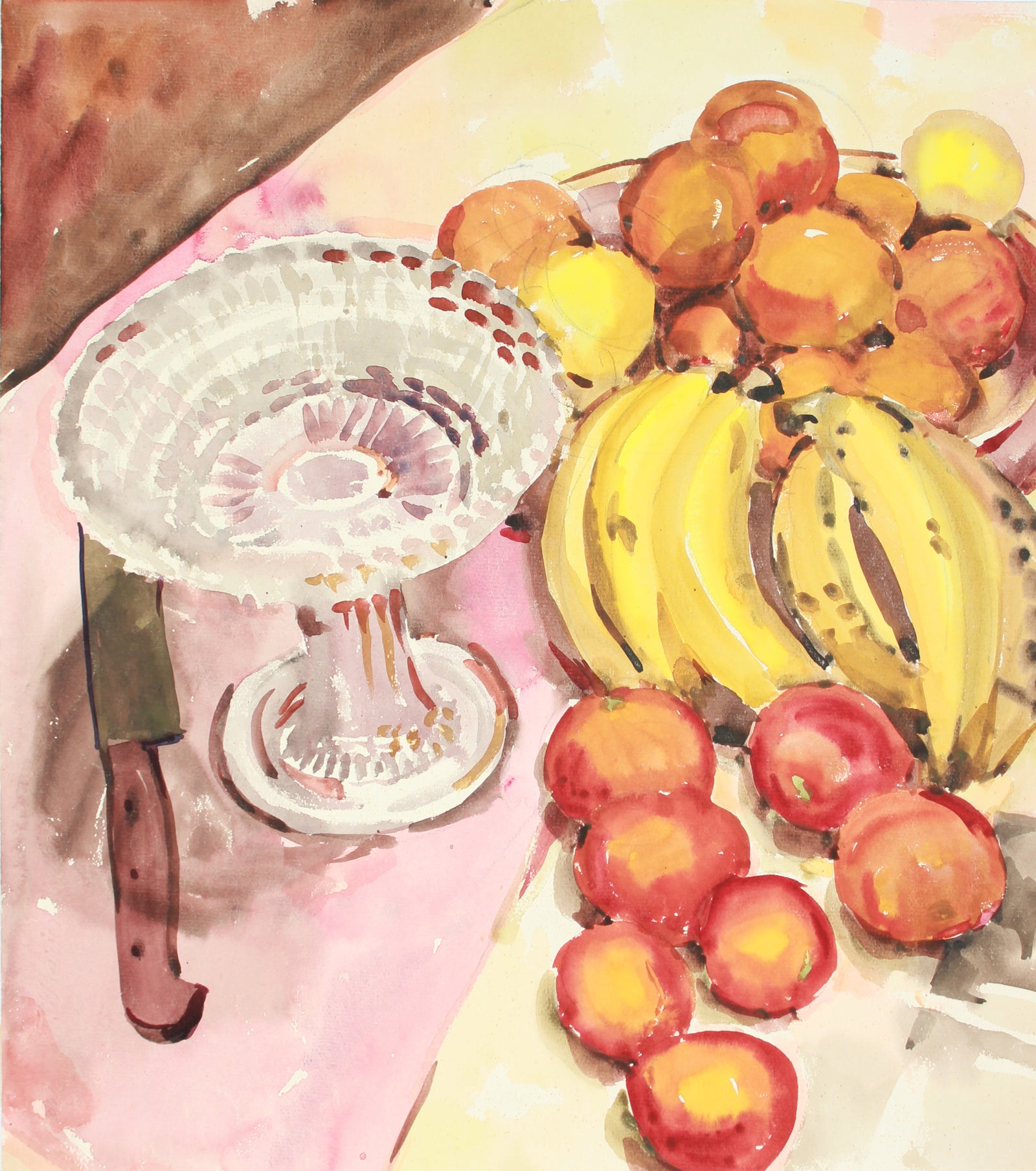 Peaches & Bananas Still Life <br>20th Century Watercolor<br><br>#B1921