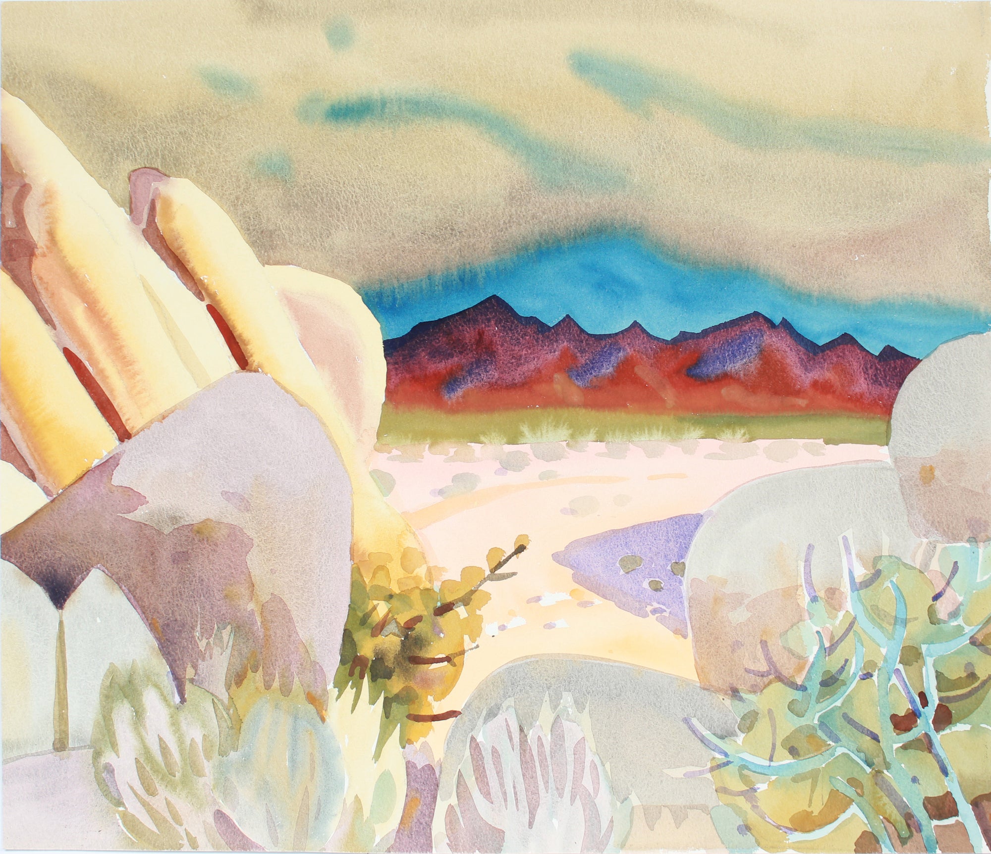 <I>Mojave Desert, CA Granile Mountains</I> <br>20th Century Watercolor<br><br>#B1928