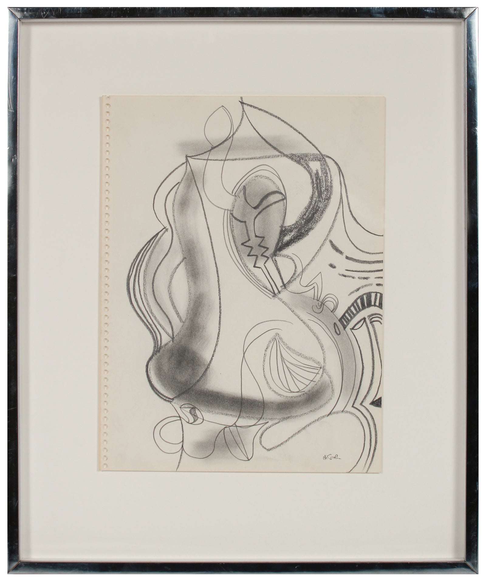 Surreal Monochromatic Forms & Shapes <br>20th Century Graphite <br><br>#B1956