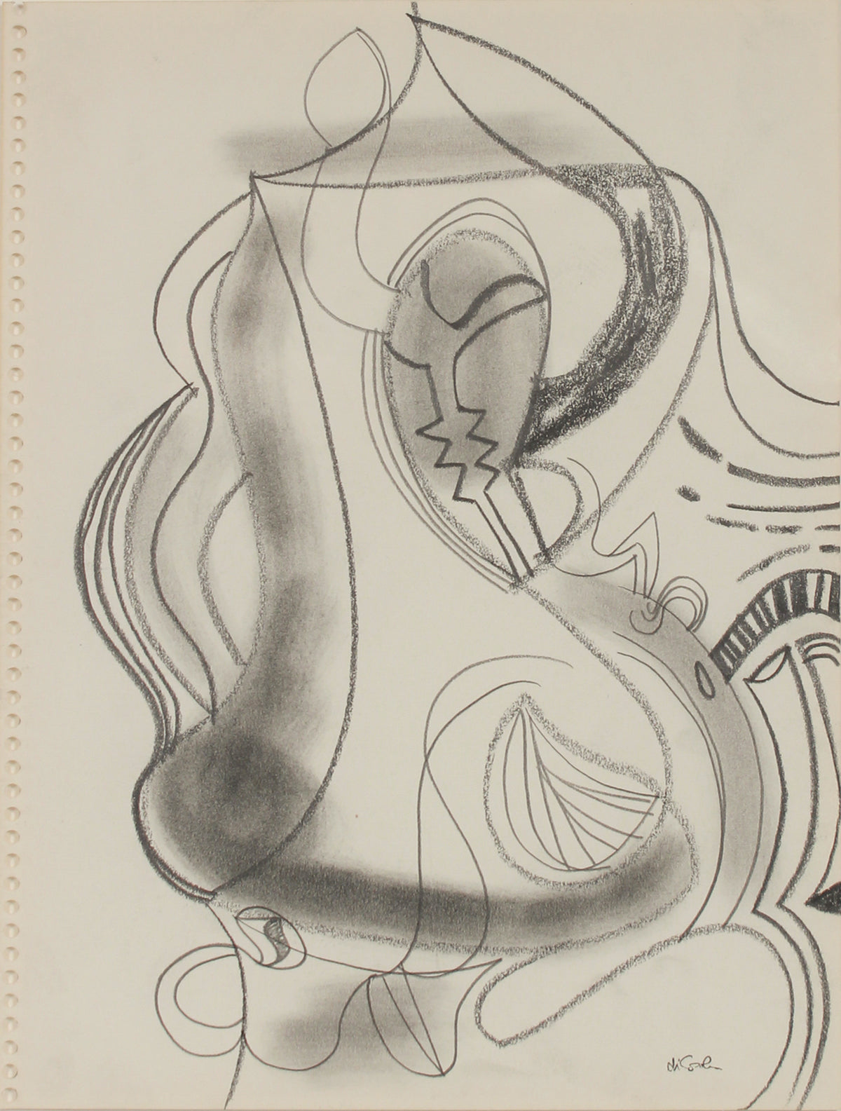 Surreal Monochromatic Forms & Shapes <br>20th Century Graphite <br><br>#B1956