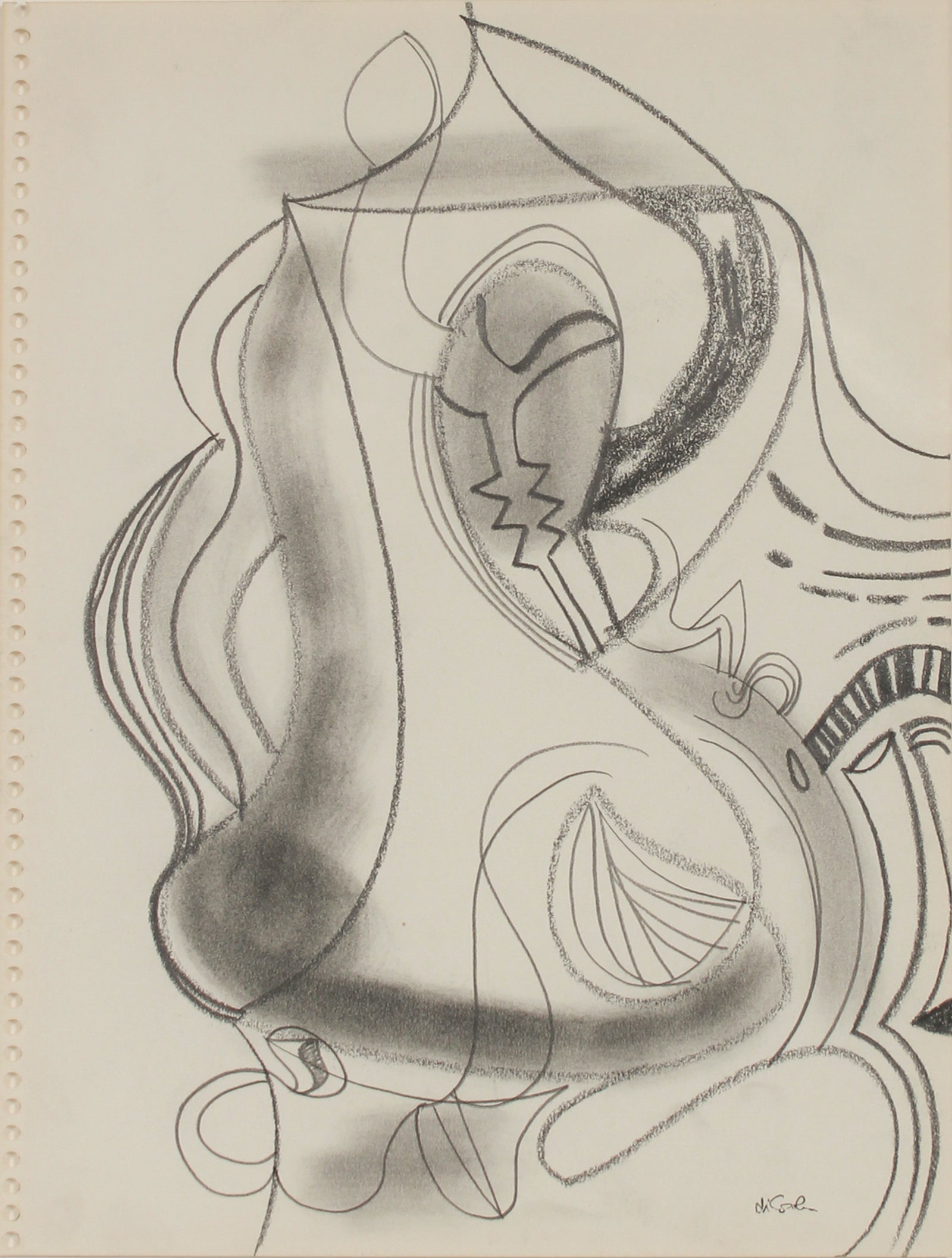 Surreal Monochromatic Forms & Shapes <br>20th Century Graphite <br><br>#B1956