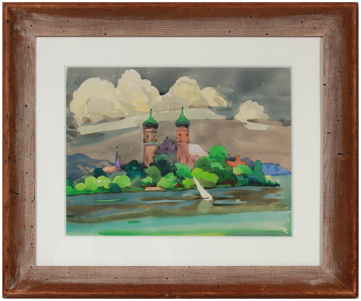 Two Towers by the Sea &lt;br&gt;1960s Watercolor &lt;br&gt;&lt;br&gt;#B1964
