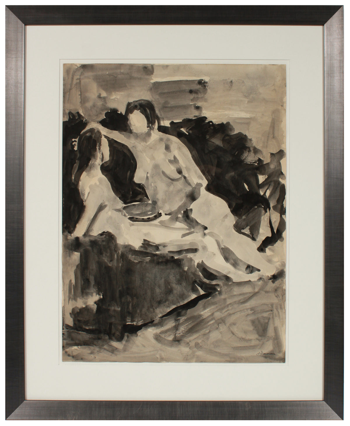 Abstracted Female Nude Pair &lt;br&gt;1970s Ink Wash &lt;br&gt;&lt;br&gt;#B1993