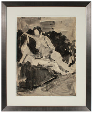 Abstracted Female Nude Pair <br>1970s Ink Wash <br><br>#B1993