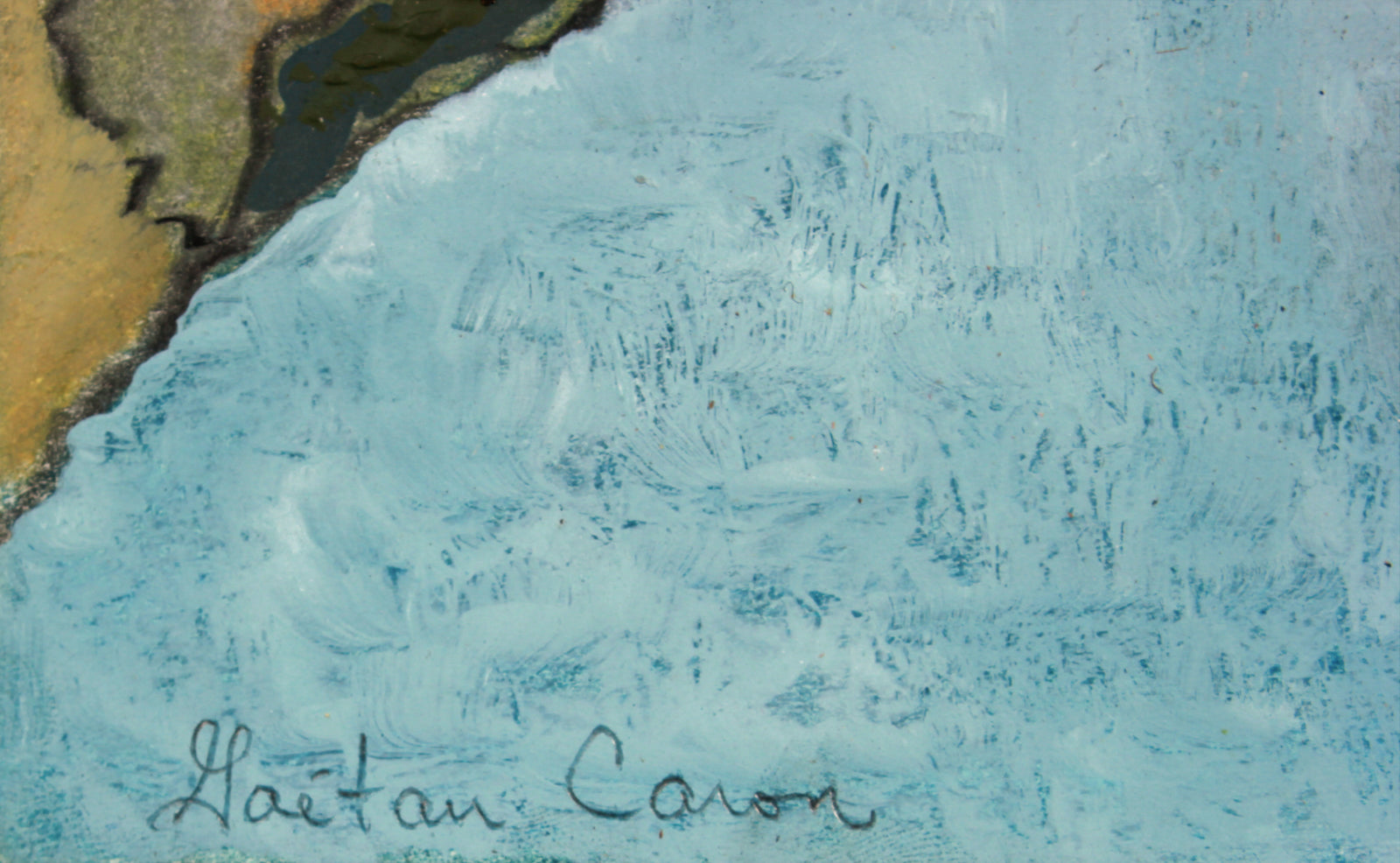 <i>Blue Lakes, Smokey Day</i> <br>2020 Crayon, Pastel and Oil <br><br>#B2204