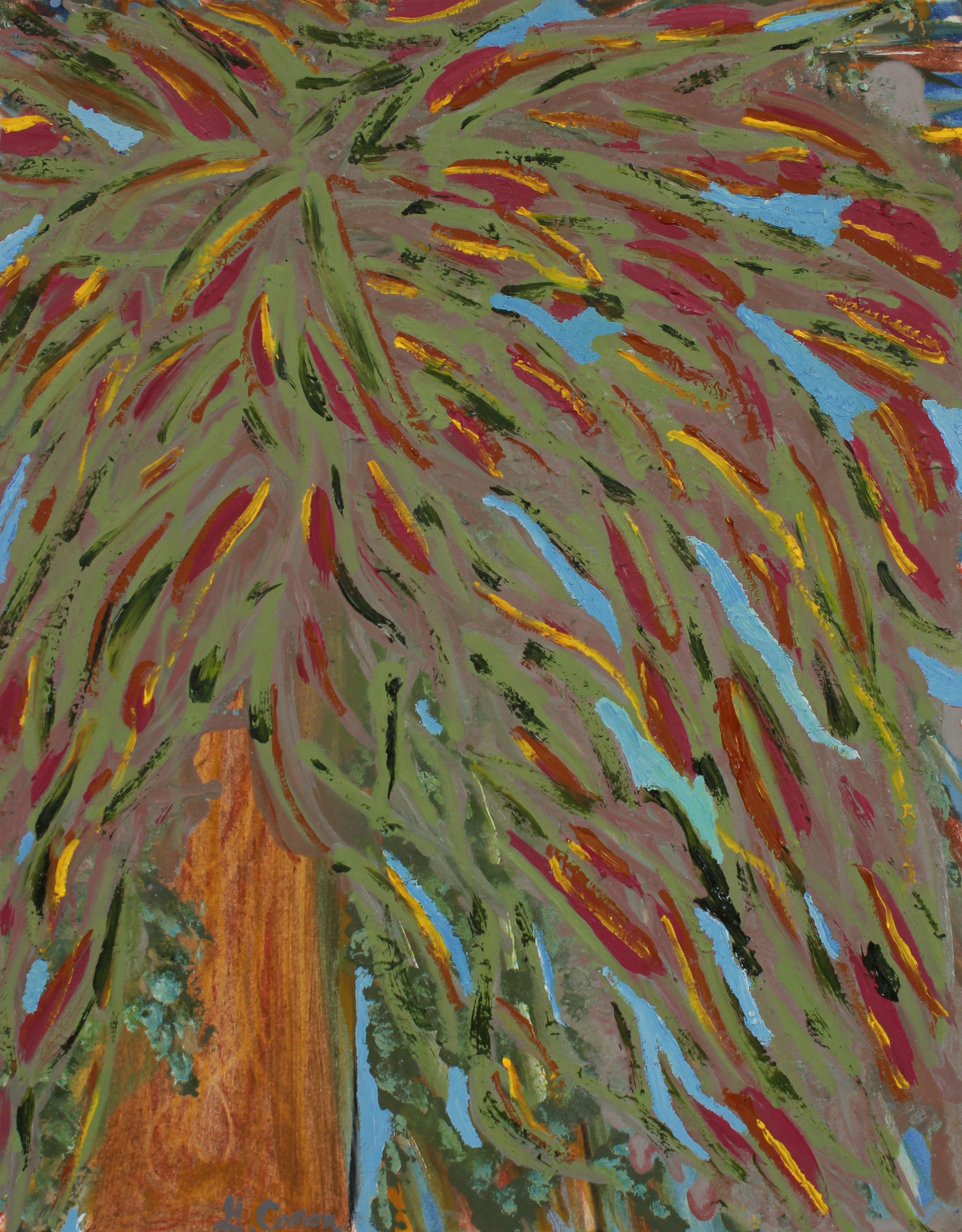 <i>Under the Redwood</i> <br>2020 Pencil, Chalk Pastel and Oil <br><br>#B2220