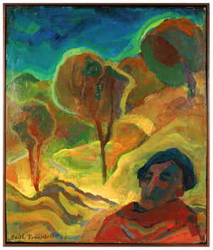 Abstracted Figure & Trees <br>1977 Acrylic <br><br>#B2347