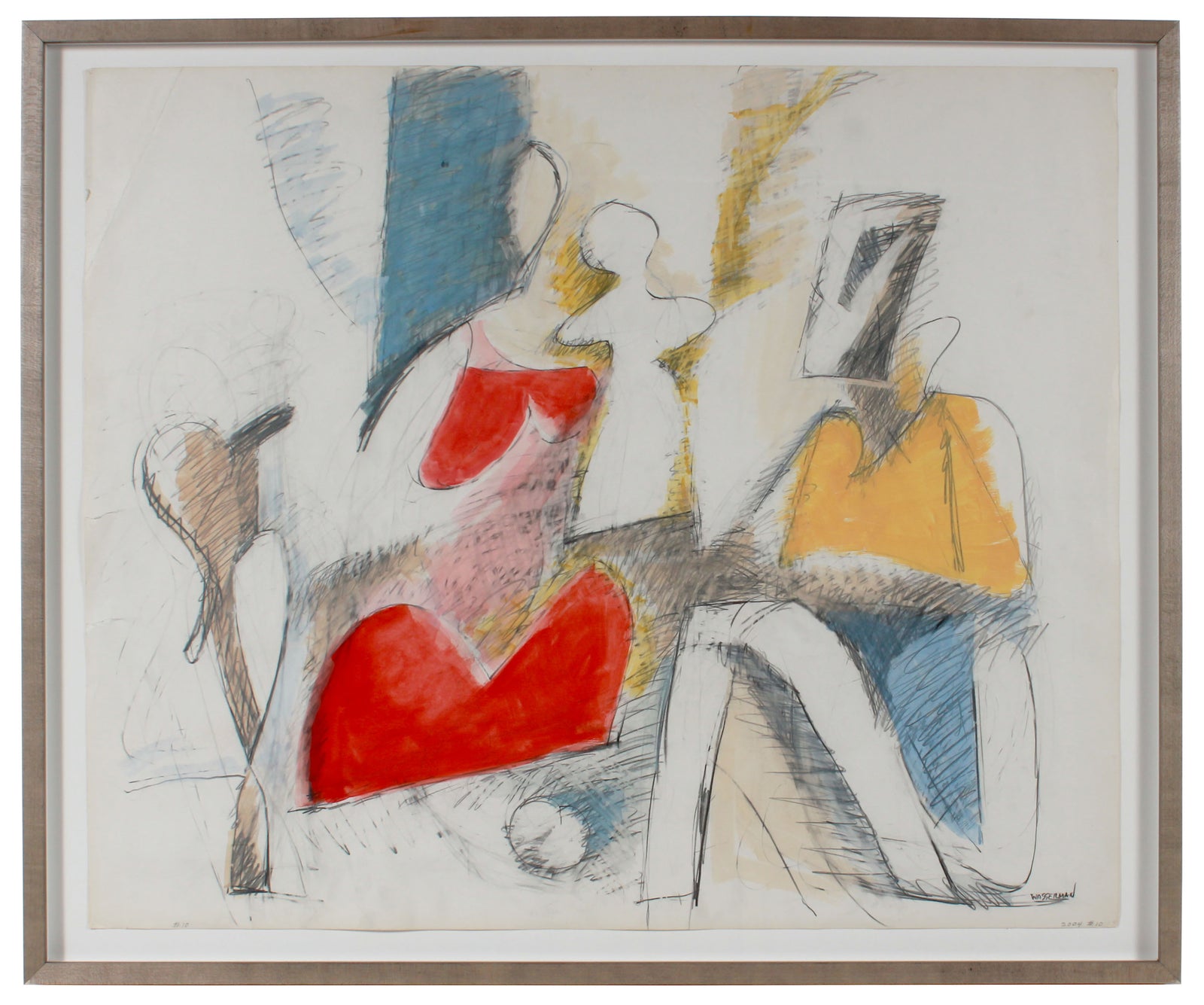 Cubist Family Scene <br>2004 Pastel & Graphite <br><br>#B2492