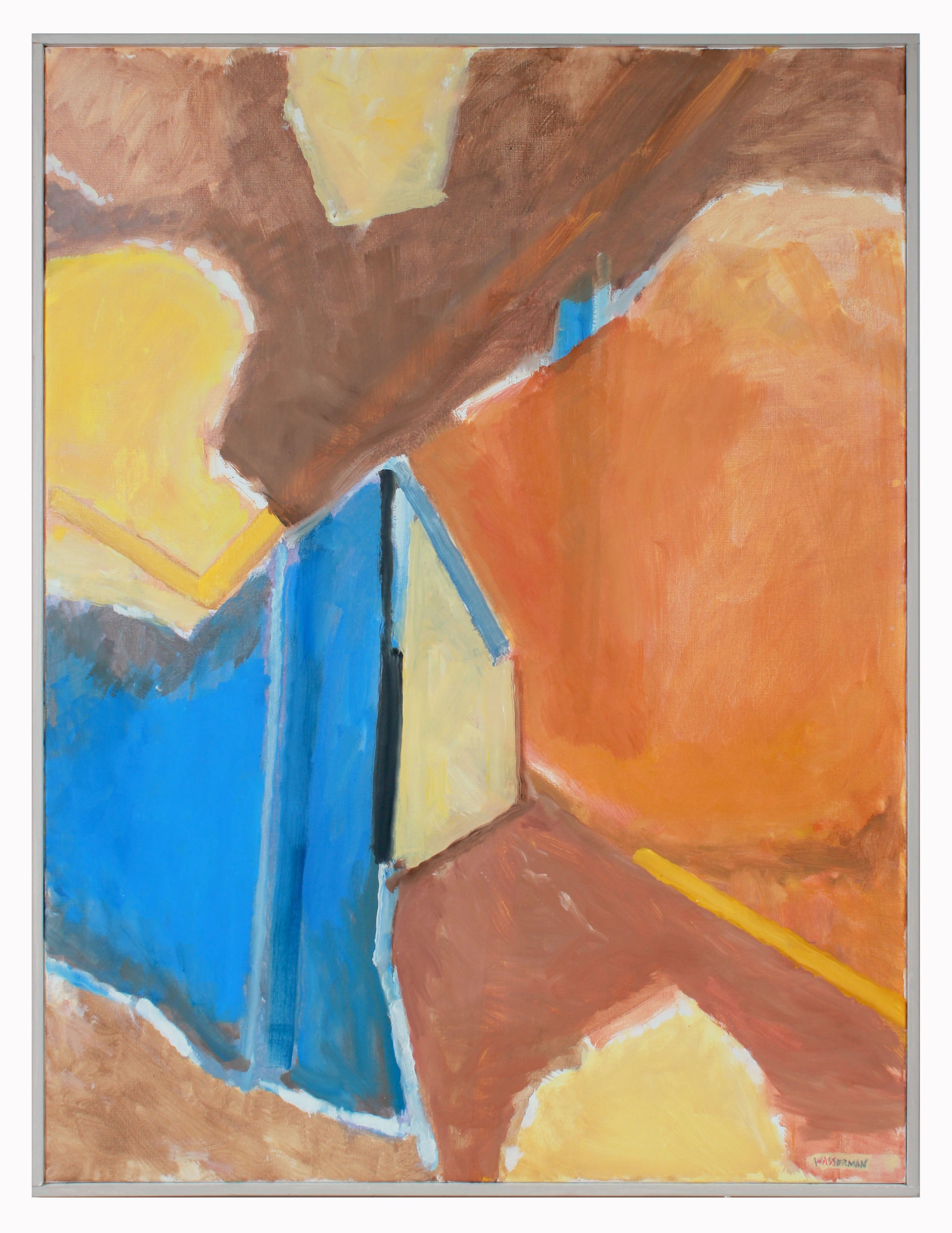 Modernist Orange & Blue Abstract <br>20th Century Oil <br><br>#B2541