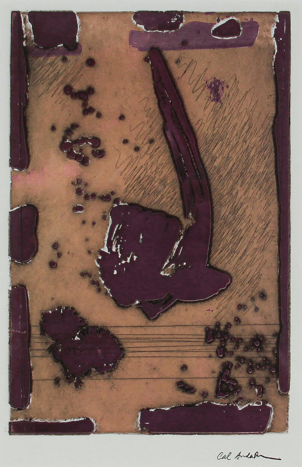 Orange & Plum Vintage Abstract <br>1990-2000s Etching <br><br>#B2627