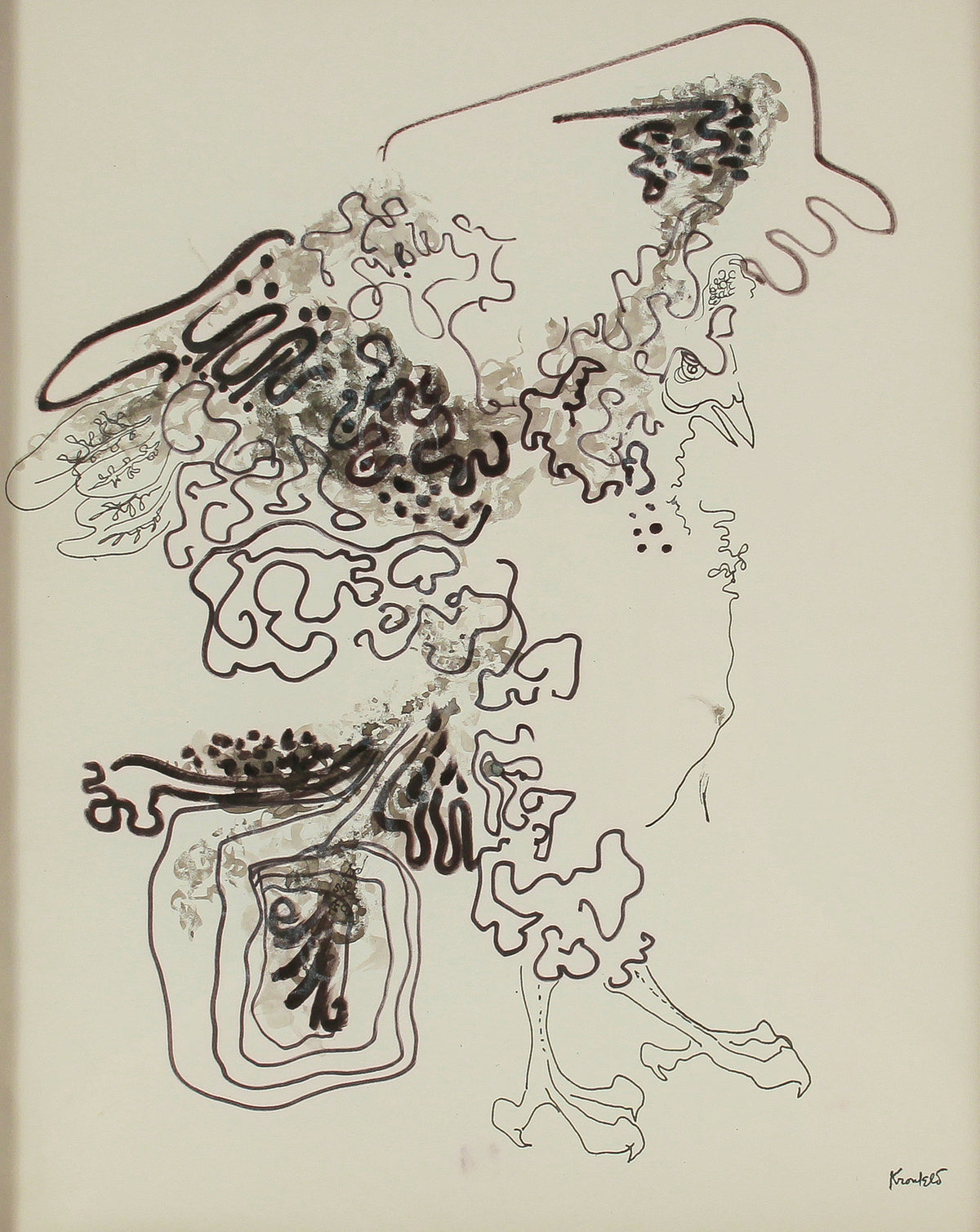 Surreal Abstracted Bird <br>1960-80s Ink <br><br>#B2637