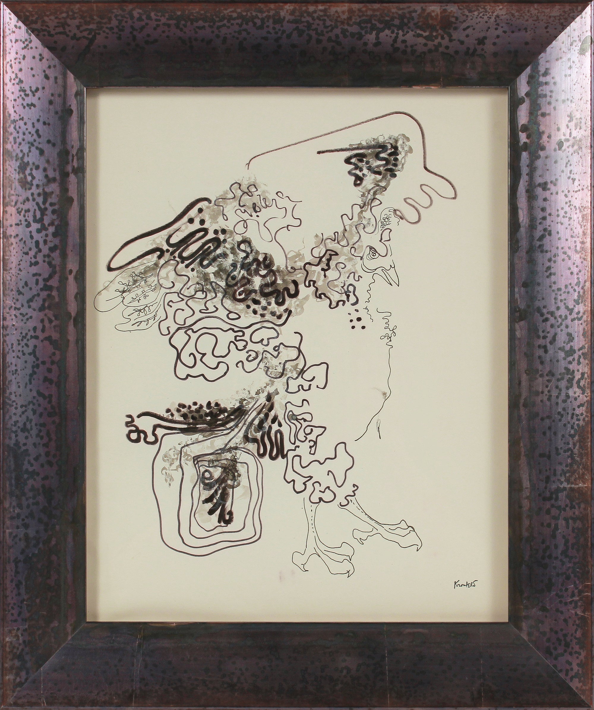 Surreal Abstracted Bird <br>1960-80s Ink <br><br>#B2637